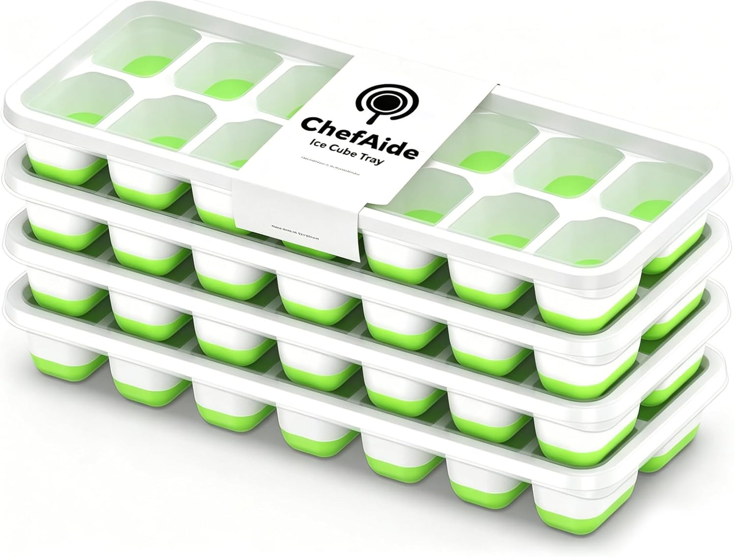 ChefAide 4-Pack Ice Cube Trays with Lids - Stackable Freezer Ice Molds