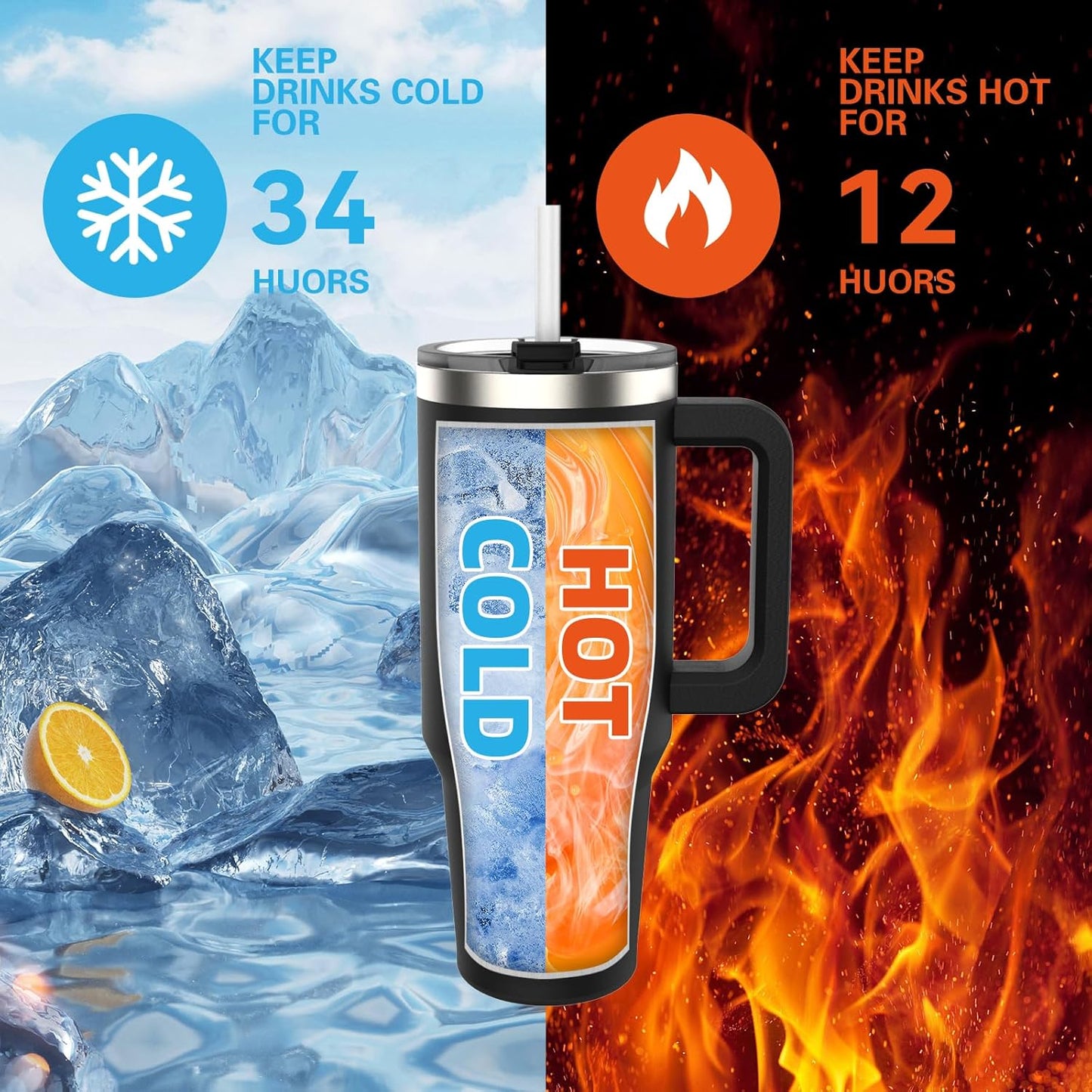 40 oz Stainless Steel Insulated Tumbler with Handle - Leak-Proof Travel Mug for Coffee & Cold Drinks | WATERSY