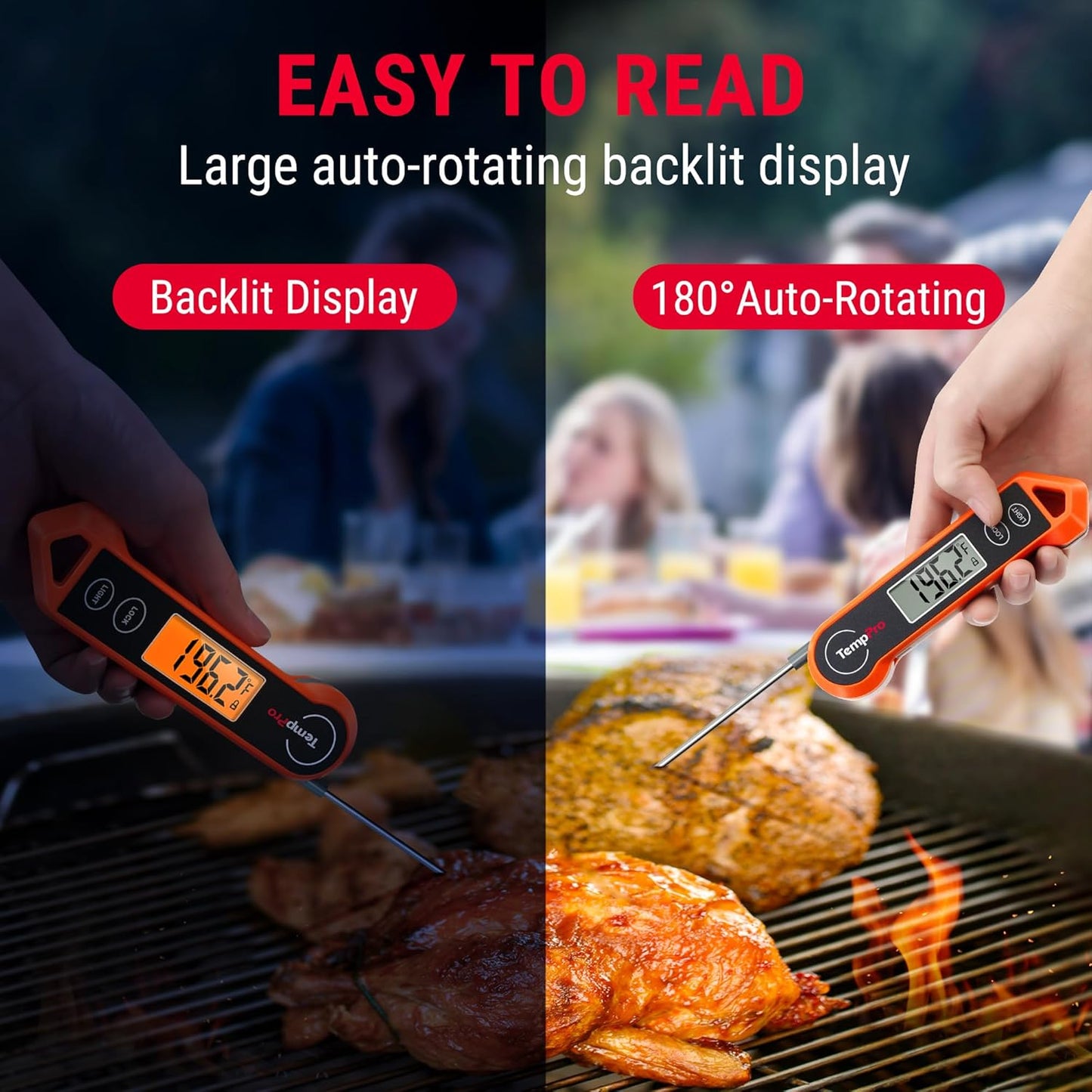 TempPro TP19H Digital Meat Thermometer - Instant Read & Waterproof for BBQ