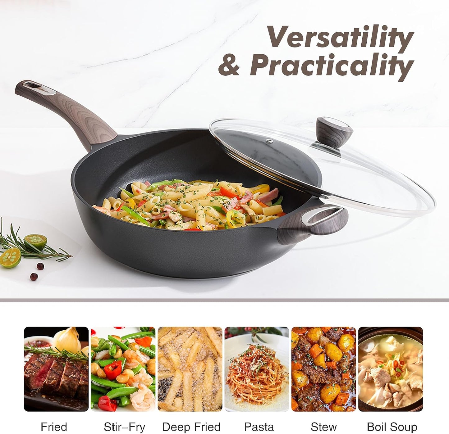 SENSARTE 12 Inch Nonstick Saute Pan with Lid - Healthy PFOA-Free Aluminum Skillet for Induction & All Stovetops