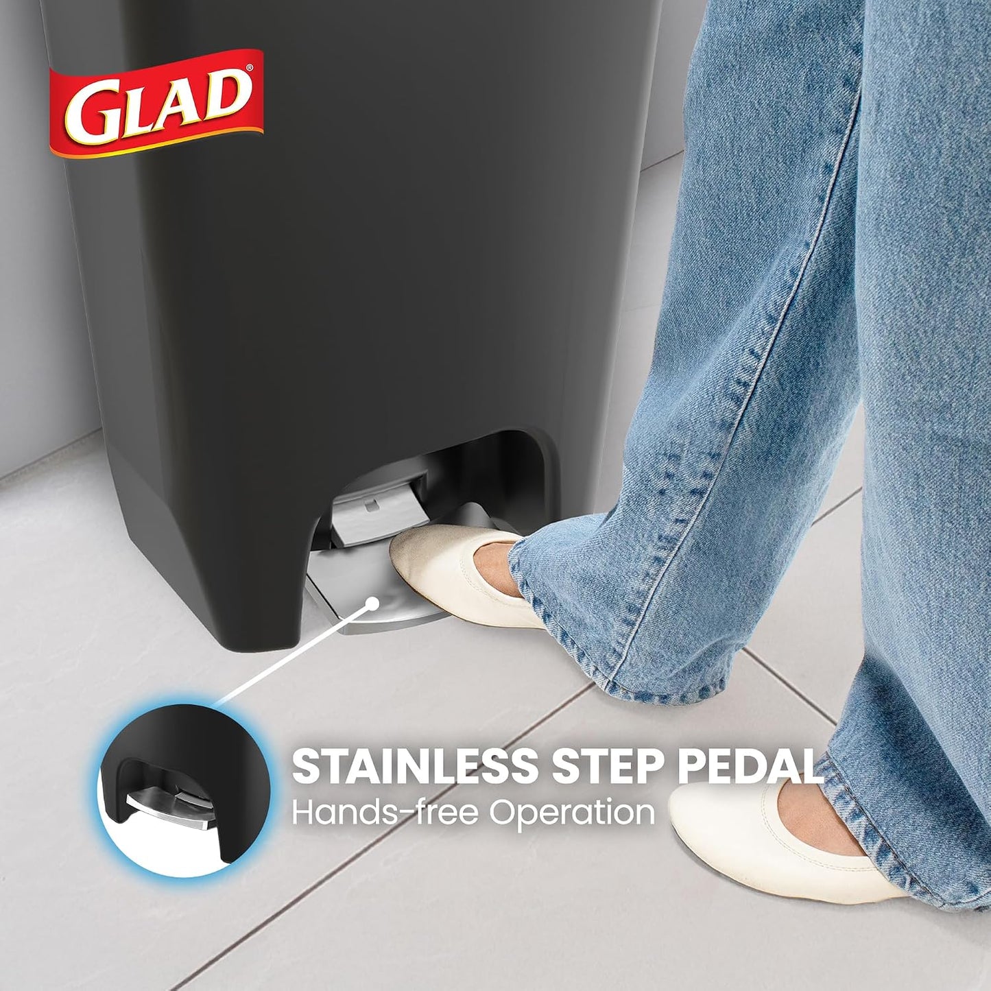 Glad Premium 13-Gallon Kitchen Trash Can with Clorox Odor Protection & Stainless Steel Foot Pedal
