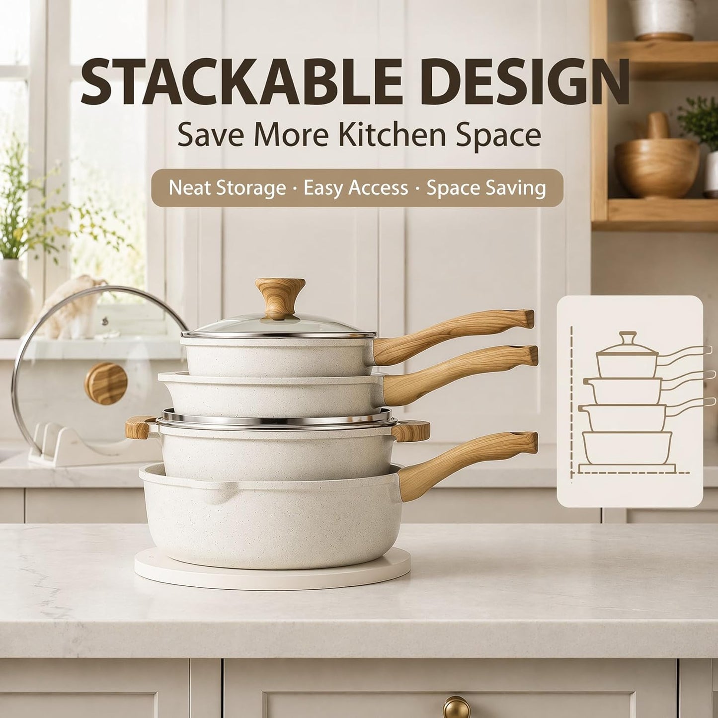 SENSARTE 13-Piece Nonstick Ceramic Cookware Set - Healthy Pots & Pans with Stay-Cool Handles