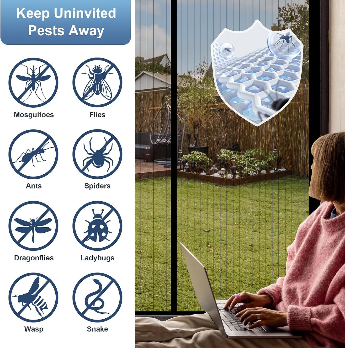 Black Magnetic Screen Door by METAONLY - Fits 36" x 80", Keep Bugs Out & Fresh Air