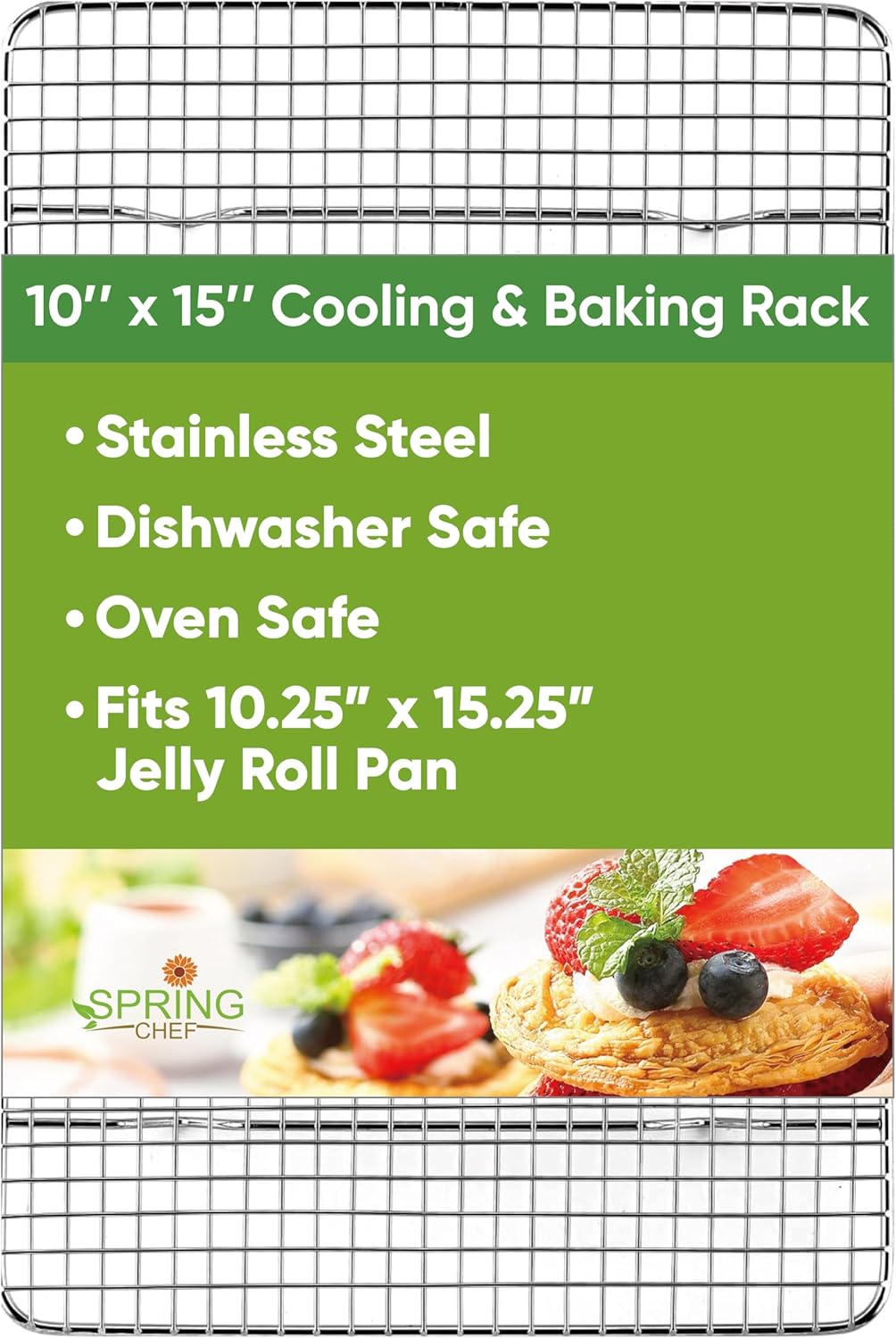Spring Chef 10x15 Inch Stainless Steel Cooling Rack - Oven Safe Up to 575°F & Dishwasher Safe