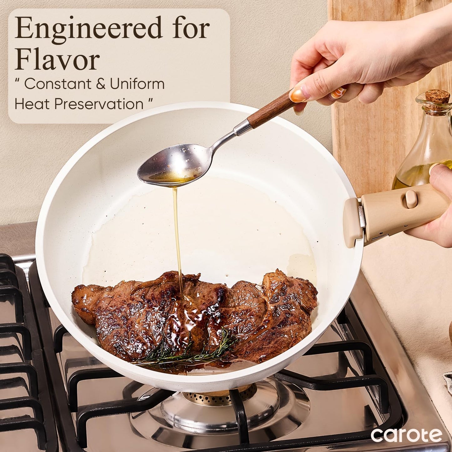 CAROTE 19-Piece Space-Saving Non-Stick Cookware Set with Detachable Handles