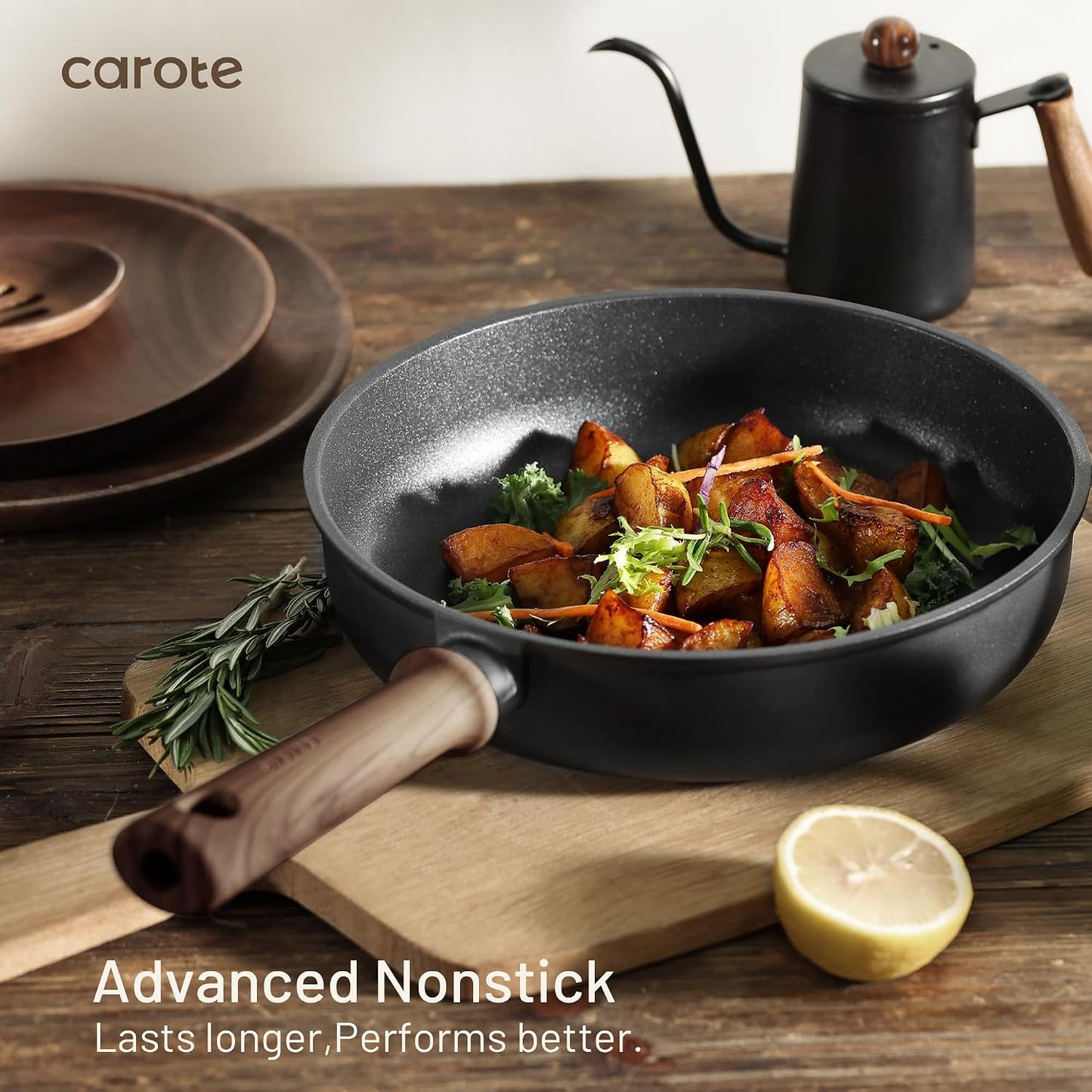 CAROTE 16-Piece Nonstick Cookware Set - Titanium Pots & Pans for Induction