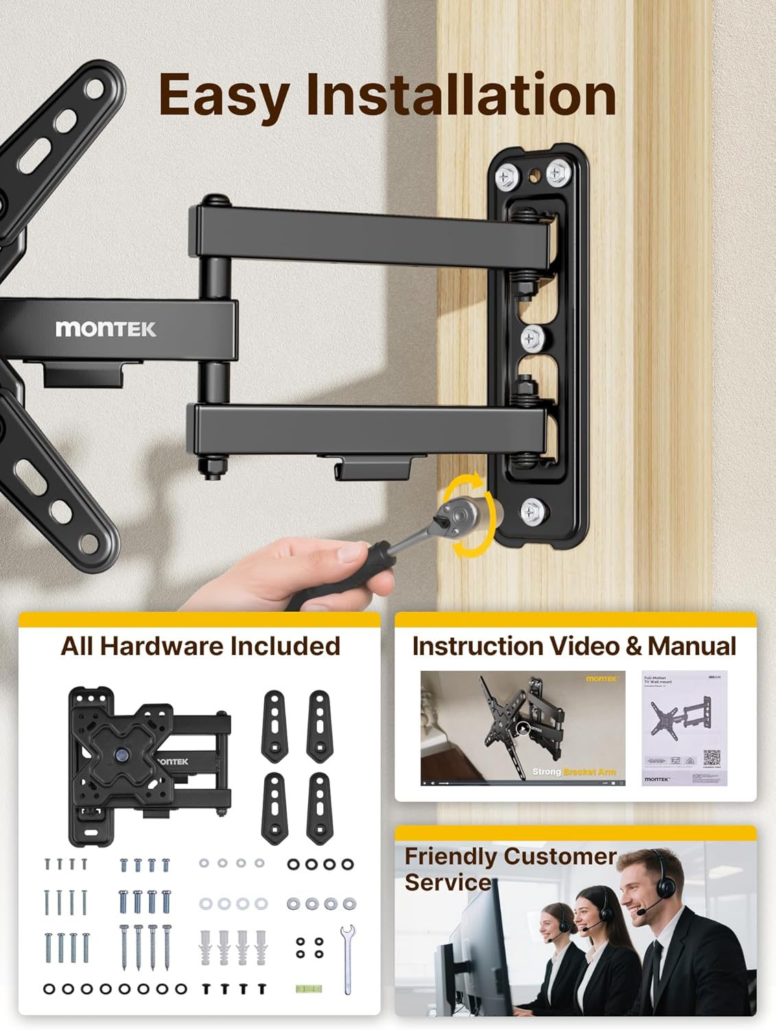 Full Motion TV Wall Mount for 13-43 Inch TVs - monTEK Articulating Swivel Tilt Bracket