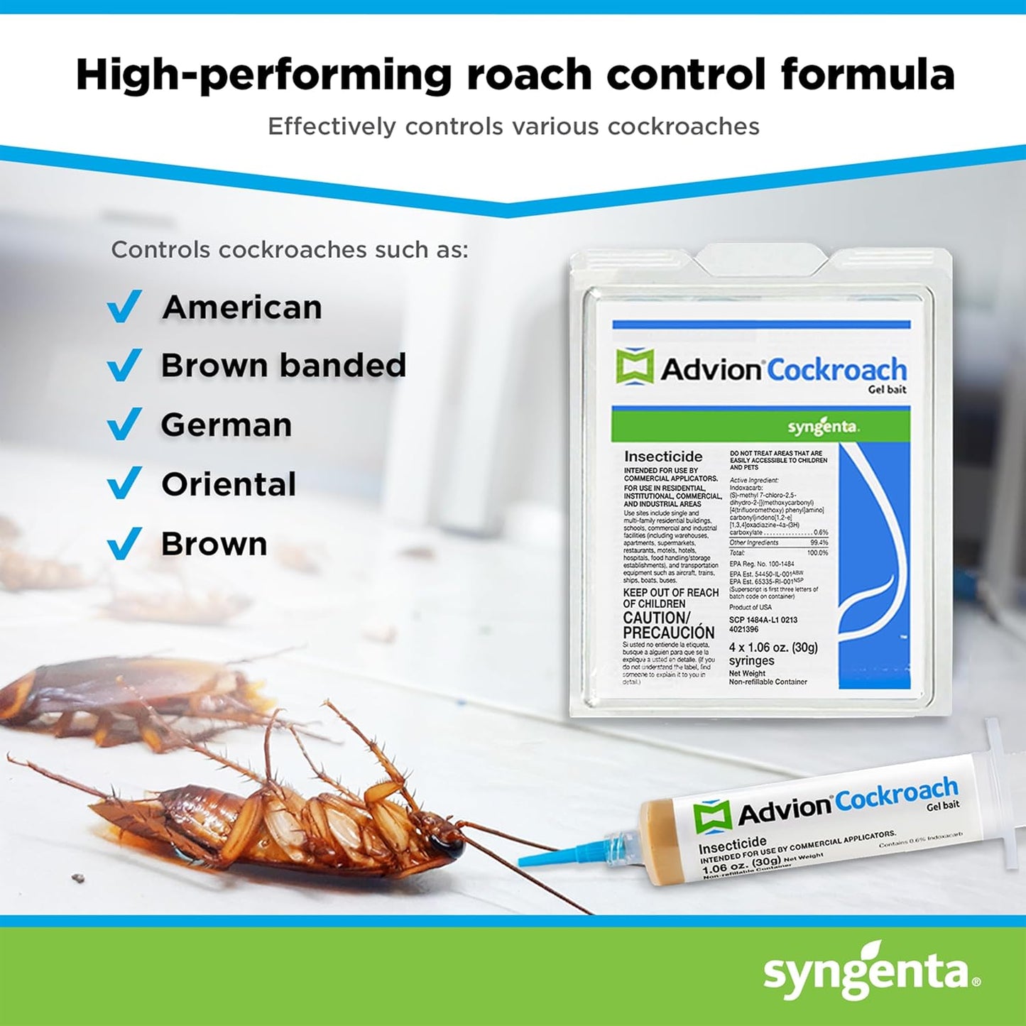 Advion Cockroach Gel Bait - Syngenta Roach Killer, 4 Tubes x 30g