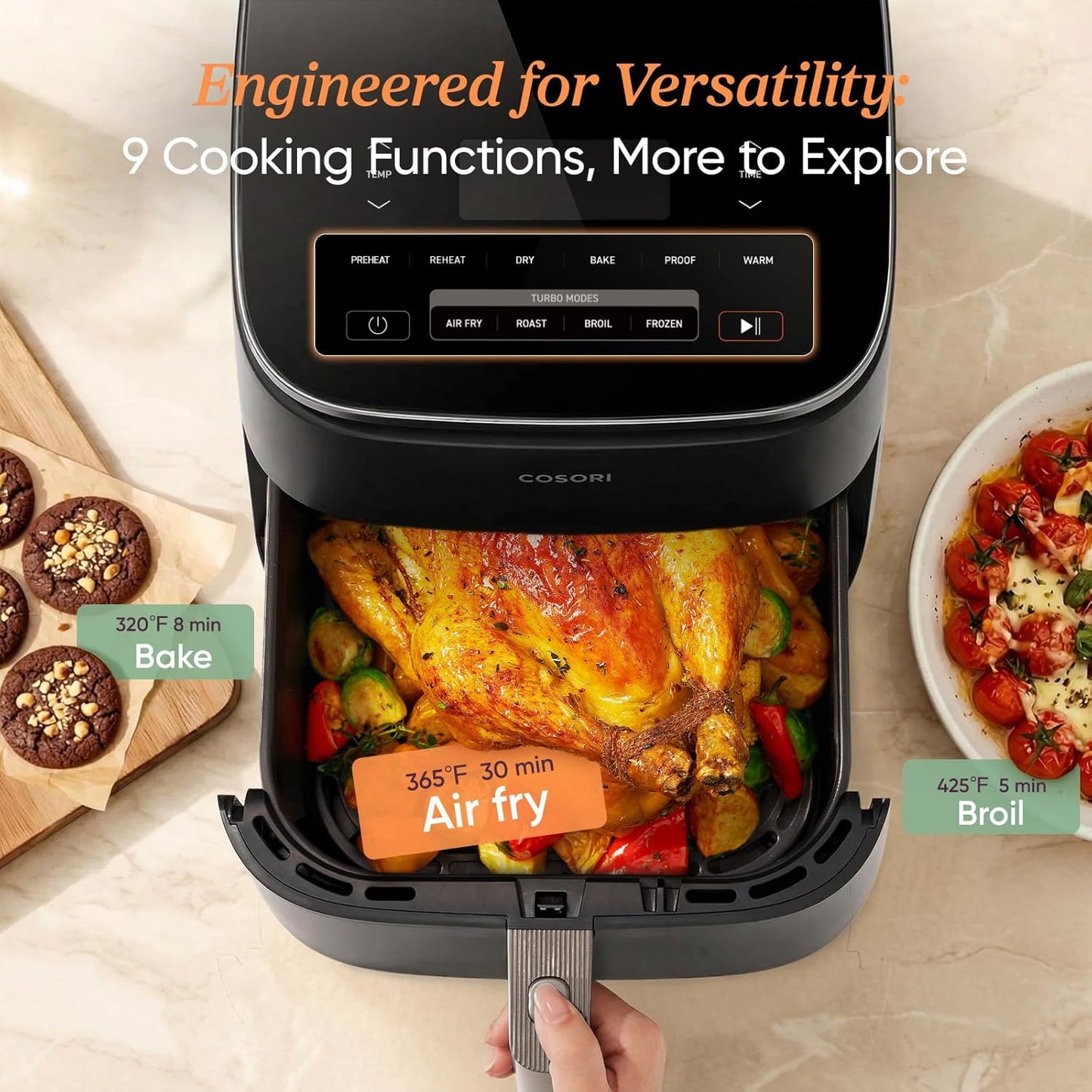 Cosori 9-in-1 TurboBlaze Air Fryer - 6-qt, 450°F, 95% Less Oil for Crispy Meals