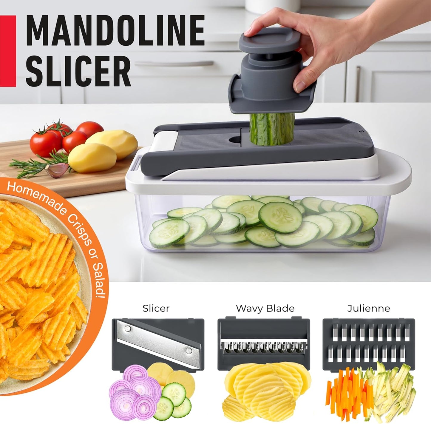 Mueller Pro Chopper - 8 Blade Vegetable Mandoline Slicer & Food Chopper with Container