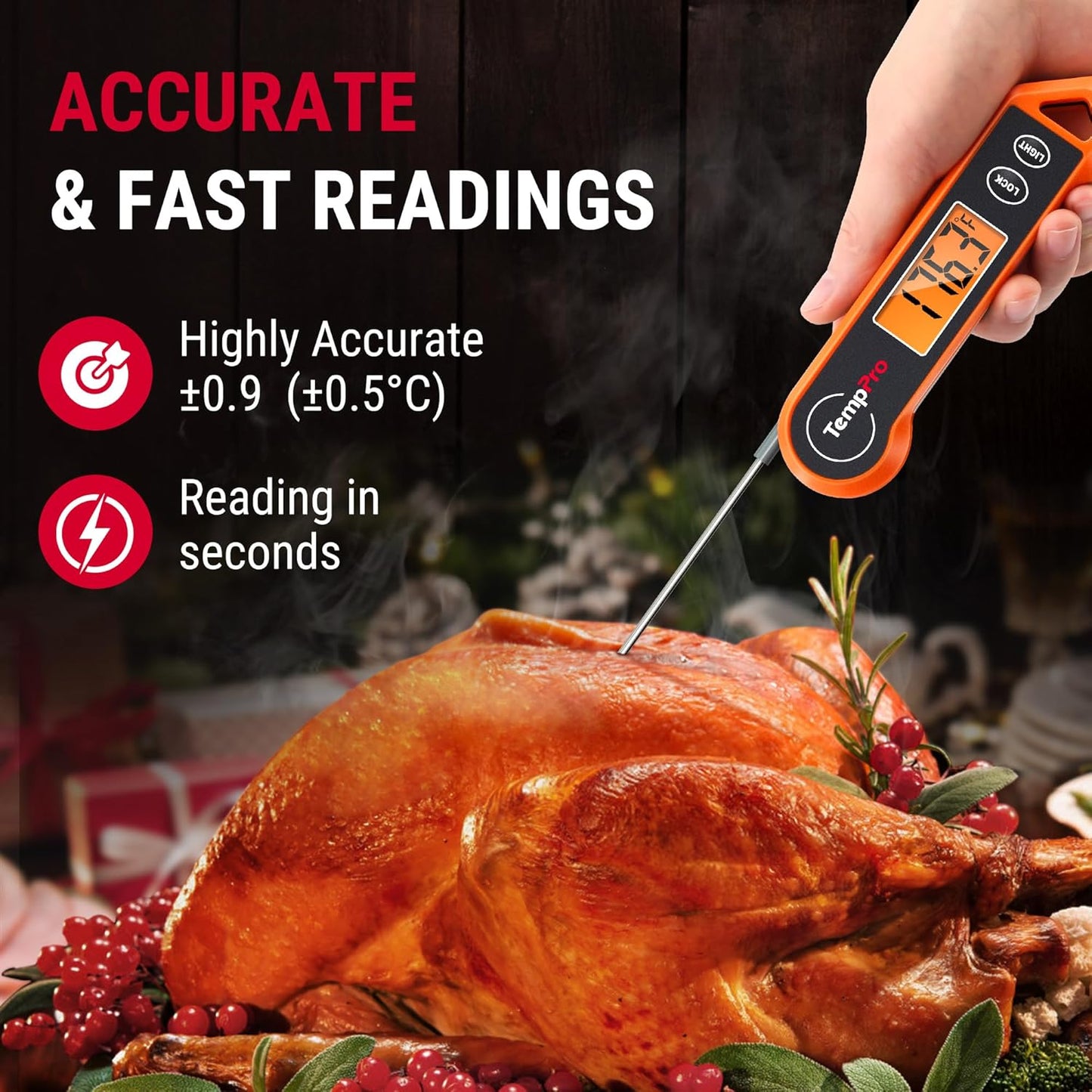 TempPro TP19H Digital Meat Thermometer - Instant Read & Waterproof for BBQ