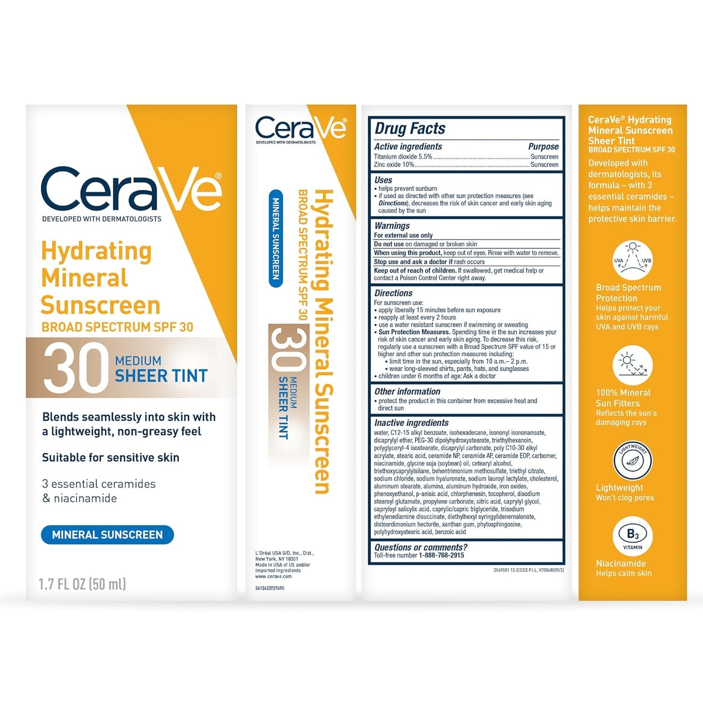 CeraVe Hydrating Mineral SPF 30 Tinted Face Sunscreen - Medium Shade