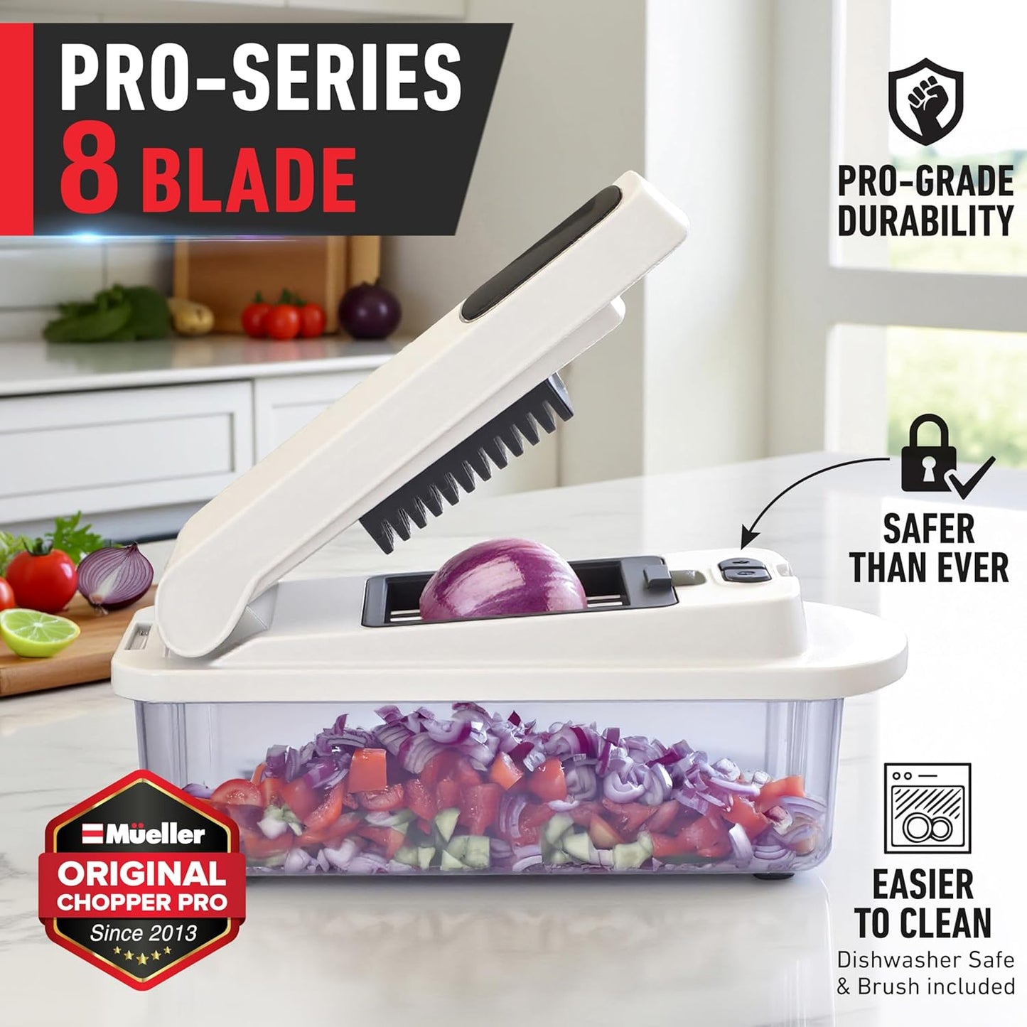 Mueller Pro Chopper - 8 Blade Vegetable Mandoline Slicer & Food Chopper with Container