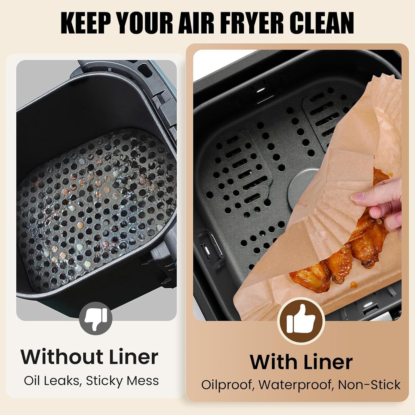 OLESBUR Disposable Air Fryer Liners - 200 Count 8 Inch Parchment Paper