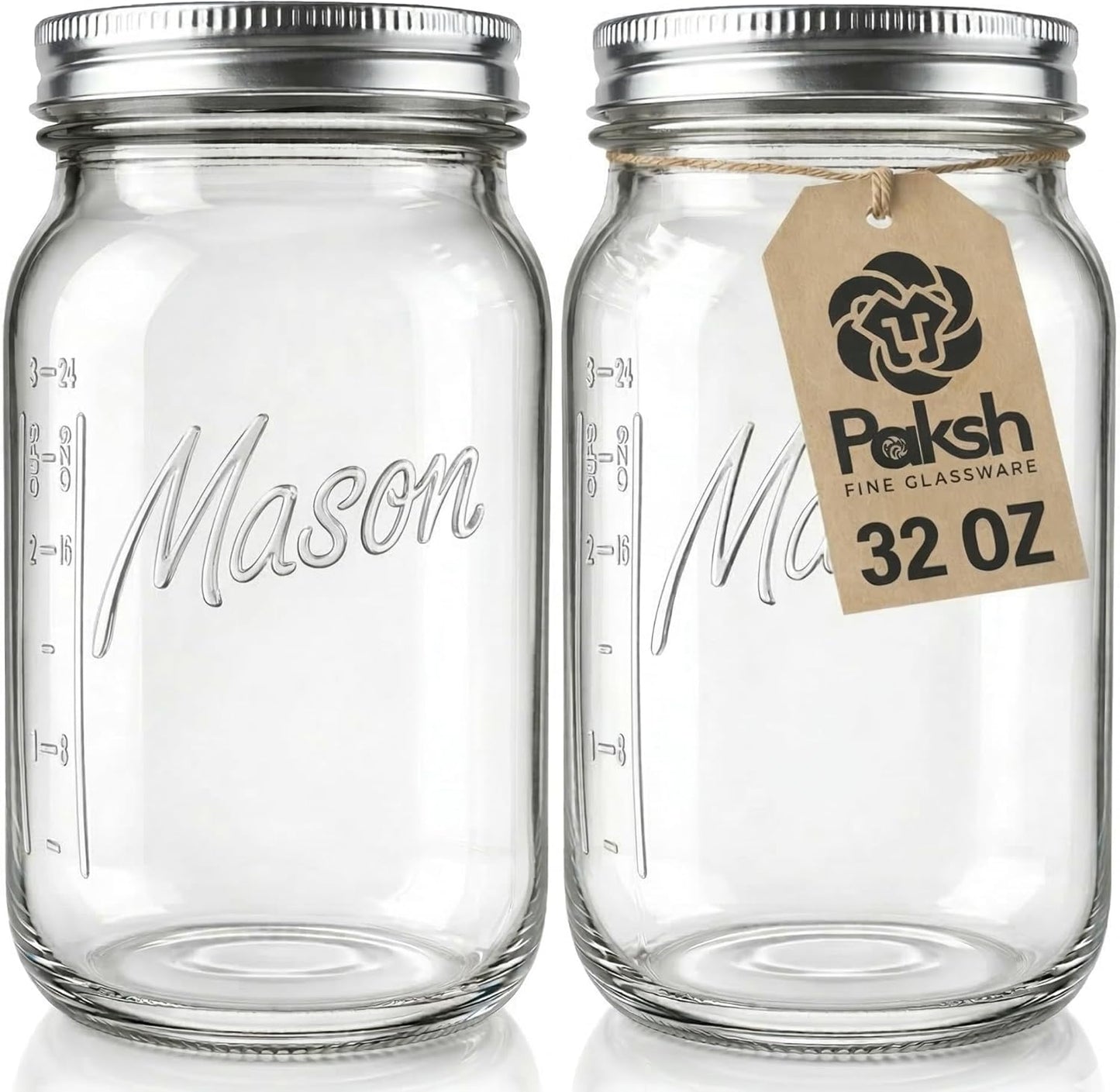 Paksh Novelty Wide Mouth Mason Jars 32 Oz - 2-Pack for Canning & Meal Prep