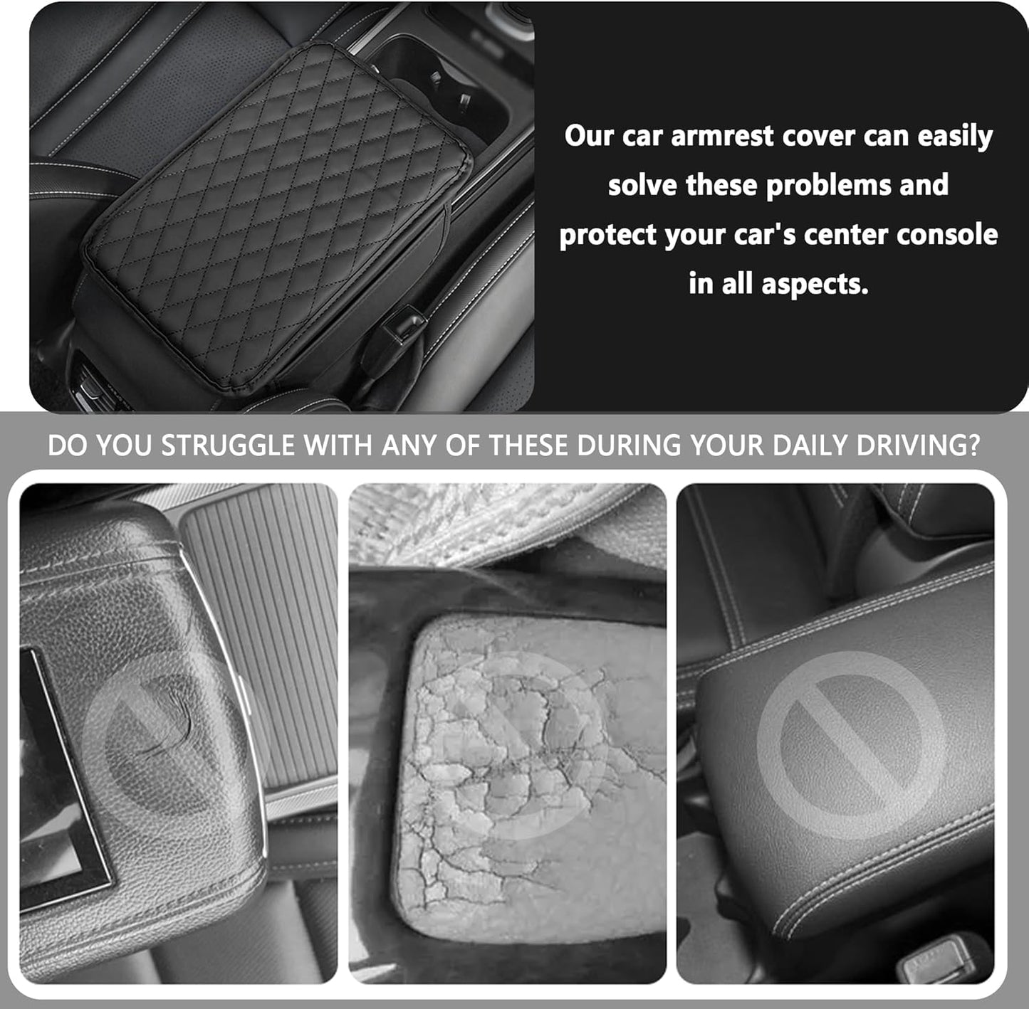 Stacool Universal Car Center Console Cover with 2 Storage Pockets - Premium Microfiber Leather Armrest Cushion for Comfort & Organization