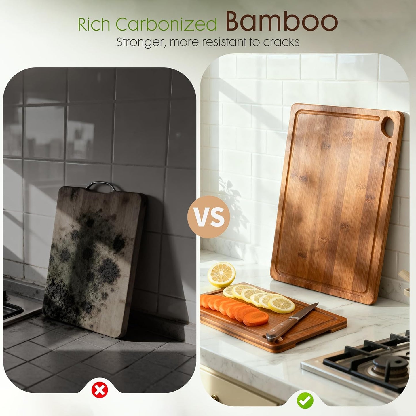 Astercook 3-Piece Deep-Carbonized Bamboo Cutting Board Set with Storage Stand