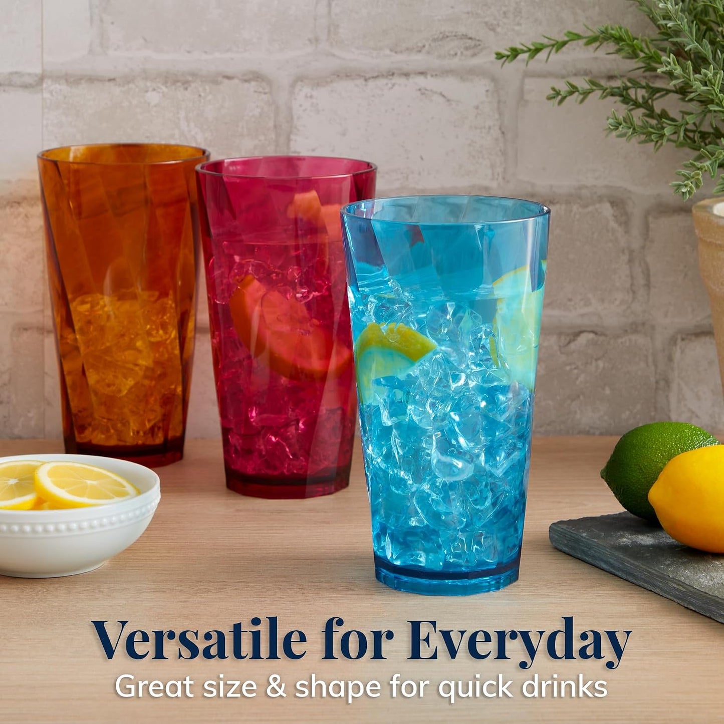 US Acrylic Optix 20oz Reusable Tumblers Set of 8 - BPA-Free, Dishwasher Safe Jewel Tone Plastic Cups