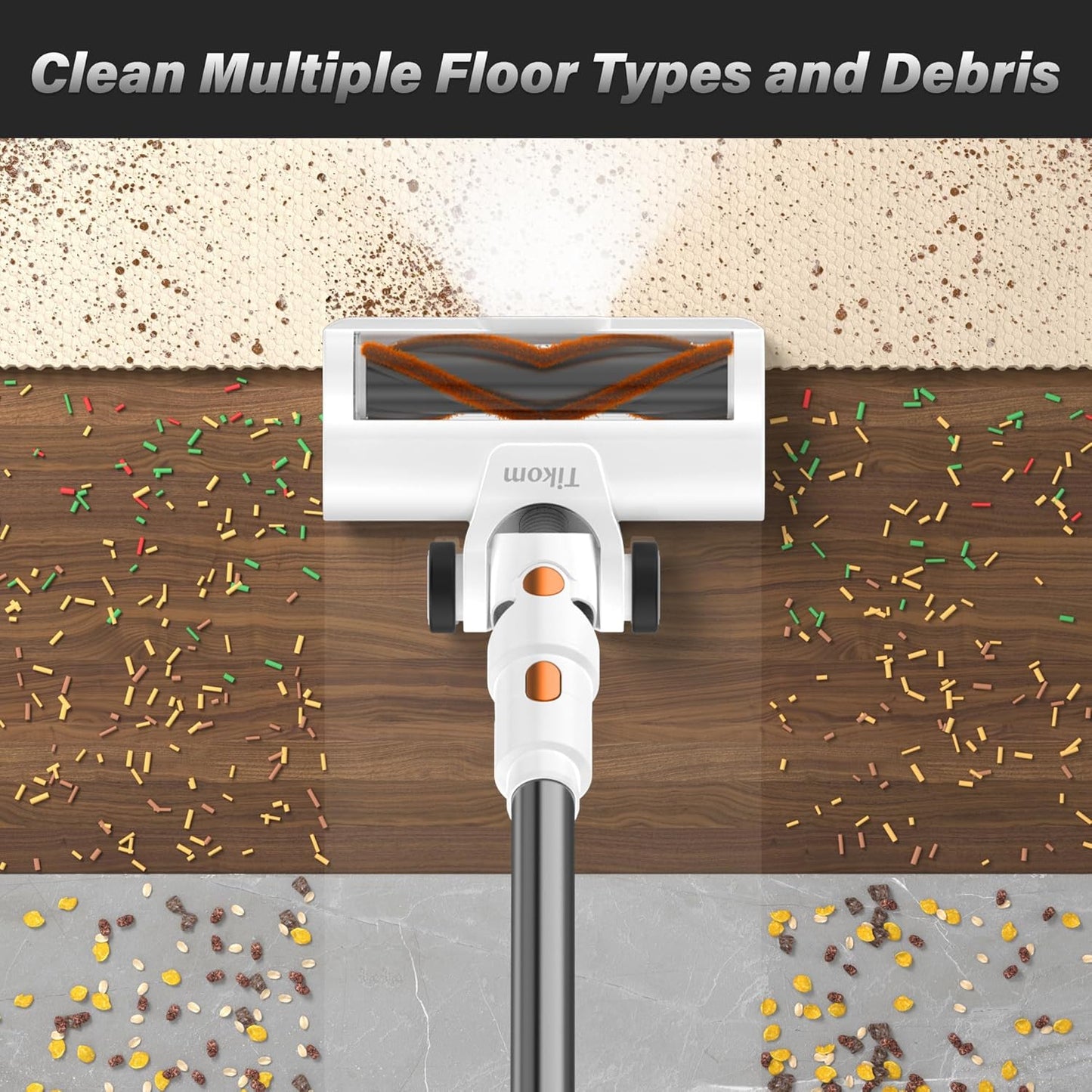 Tikom V500 Cordless Stick Vacuum - 40Kpa Suction for Pet Hair & Hard Floors