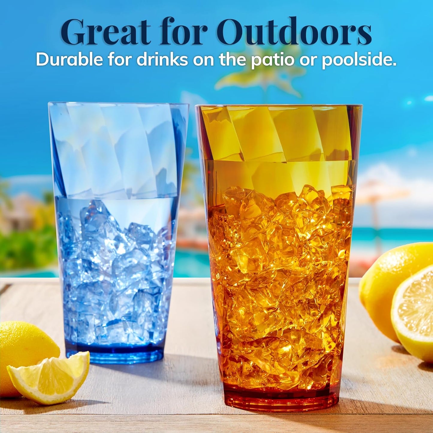 US Acrylic Optix 20oz Reusable Tumblers Set of 8 - BPA-Free, Dishwasher Safe Jewel Tone Plastic Cups