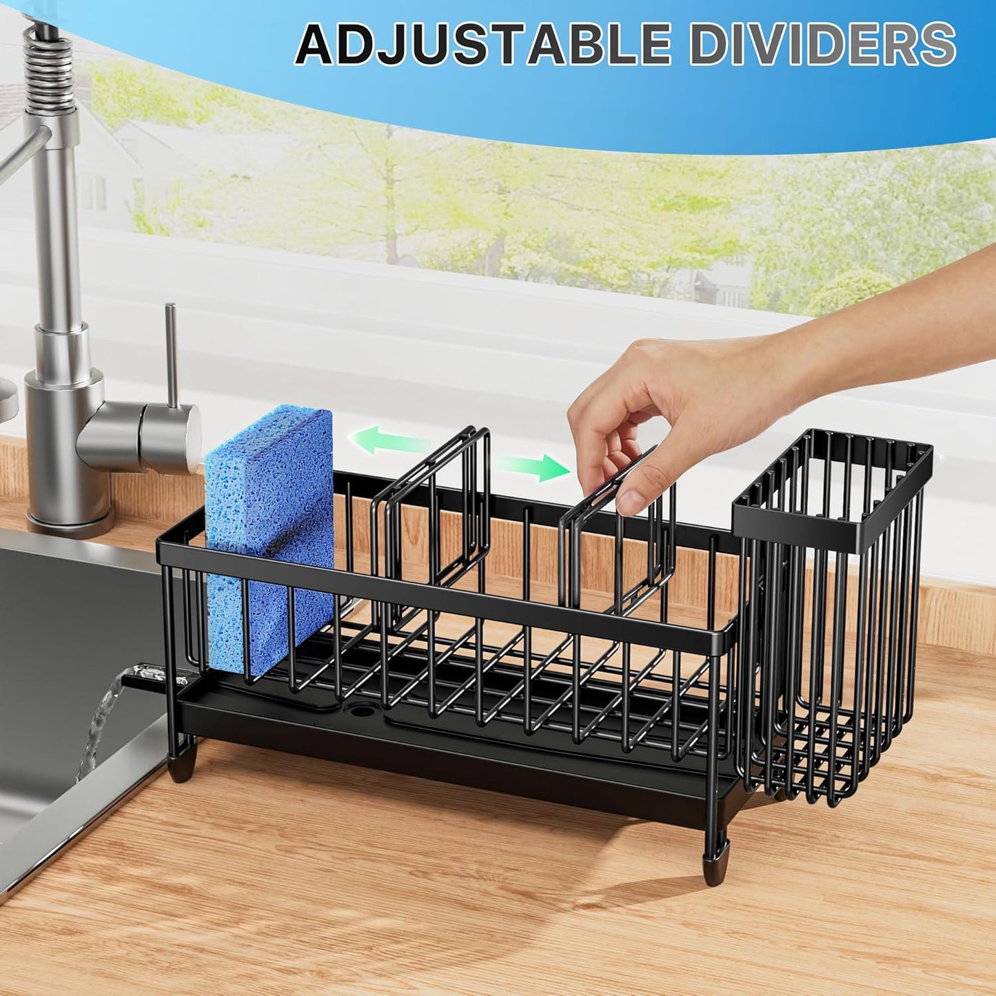 Cisily Kitchen Sink Sponge Holder with Rotating Spout & Brush - 304 SS