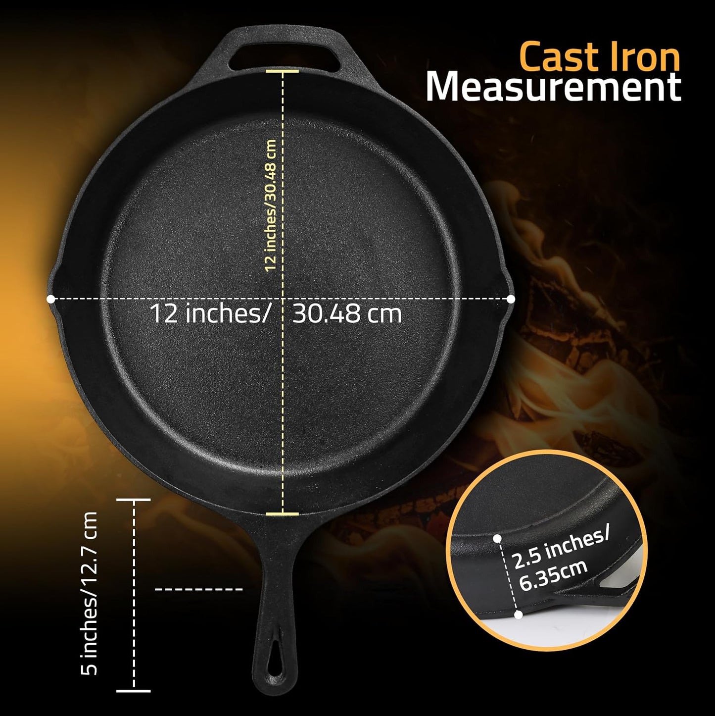 Utopia Kitchen 12-Inch Cast Iron Skillet - Pre-Seasoned Chef Pan for Stovetop & Outdoor Cooking
