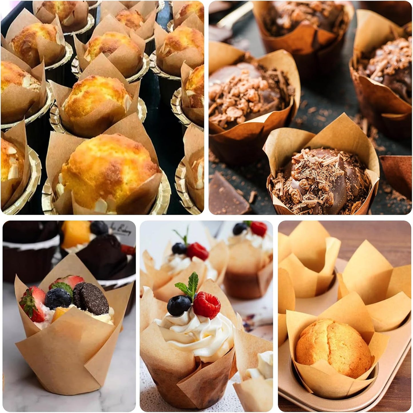 Neyimqr 120 Natural Tulip Cupcake Liners - Standard Baking Cups for Muffins & Parties