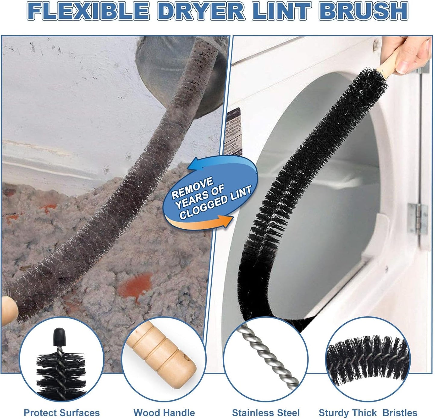 PetOde 2-Piece Dryer Vent Cleaner Kit - Universal Vacuum Attachment & Lint Brush