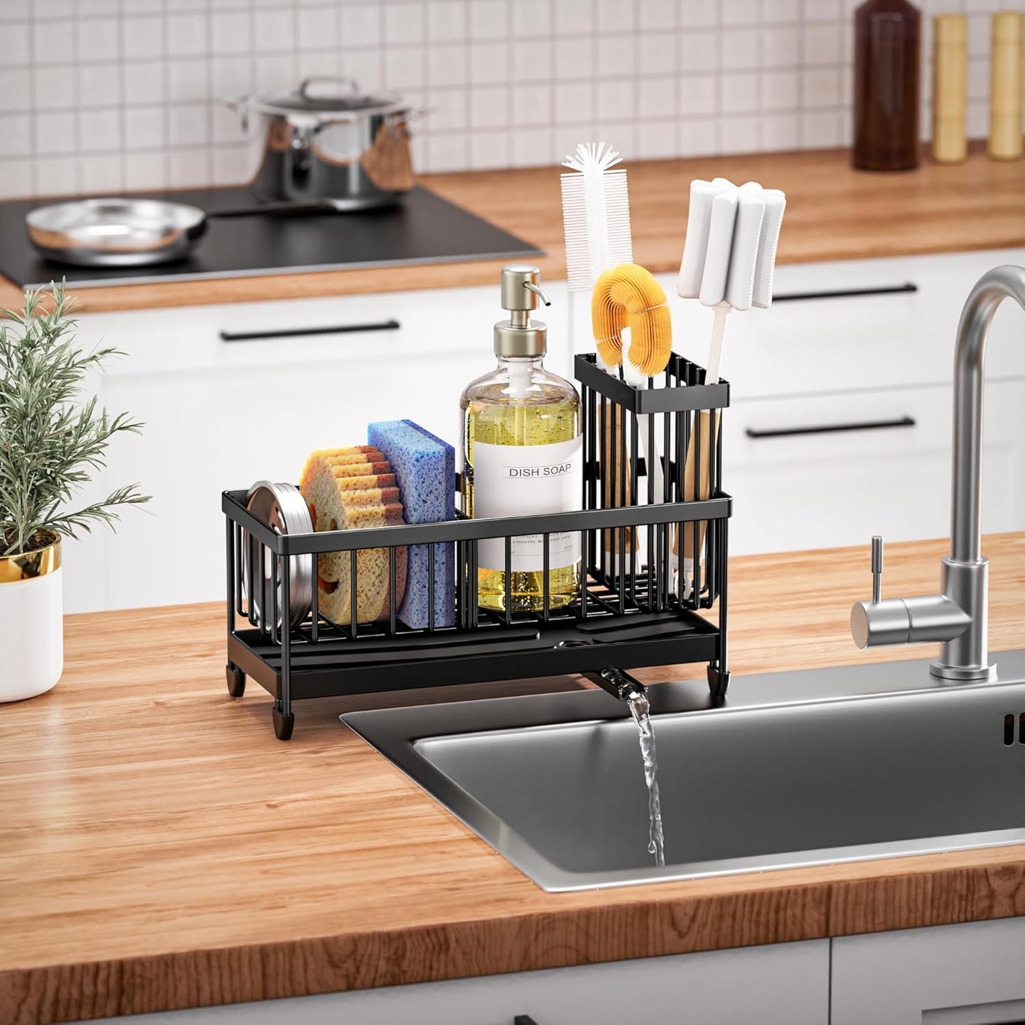 Cisily Kitchen Sink Sponge Holder with Rotating Spout & Brush - 304 SS
