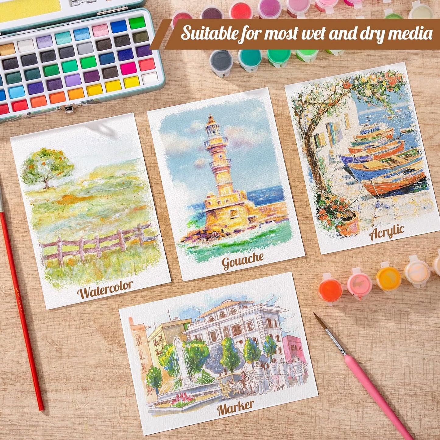 Prudiut 80 Sheets Watercolor Paper Bulk - 5x7 Inch Cold Press White for Kids & Artists