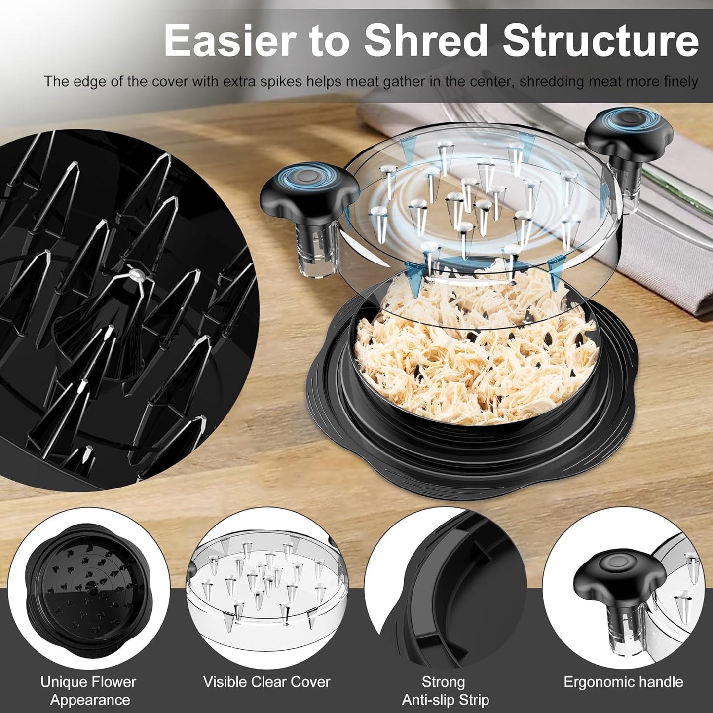 SURETIVIAN Large Manual Chicken Shredder with Anti-Slip Base & Ergonomic Handle (BPA-Free)