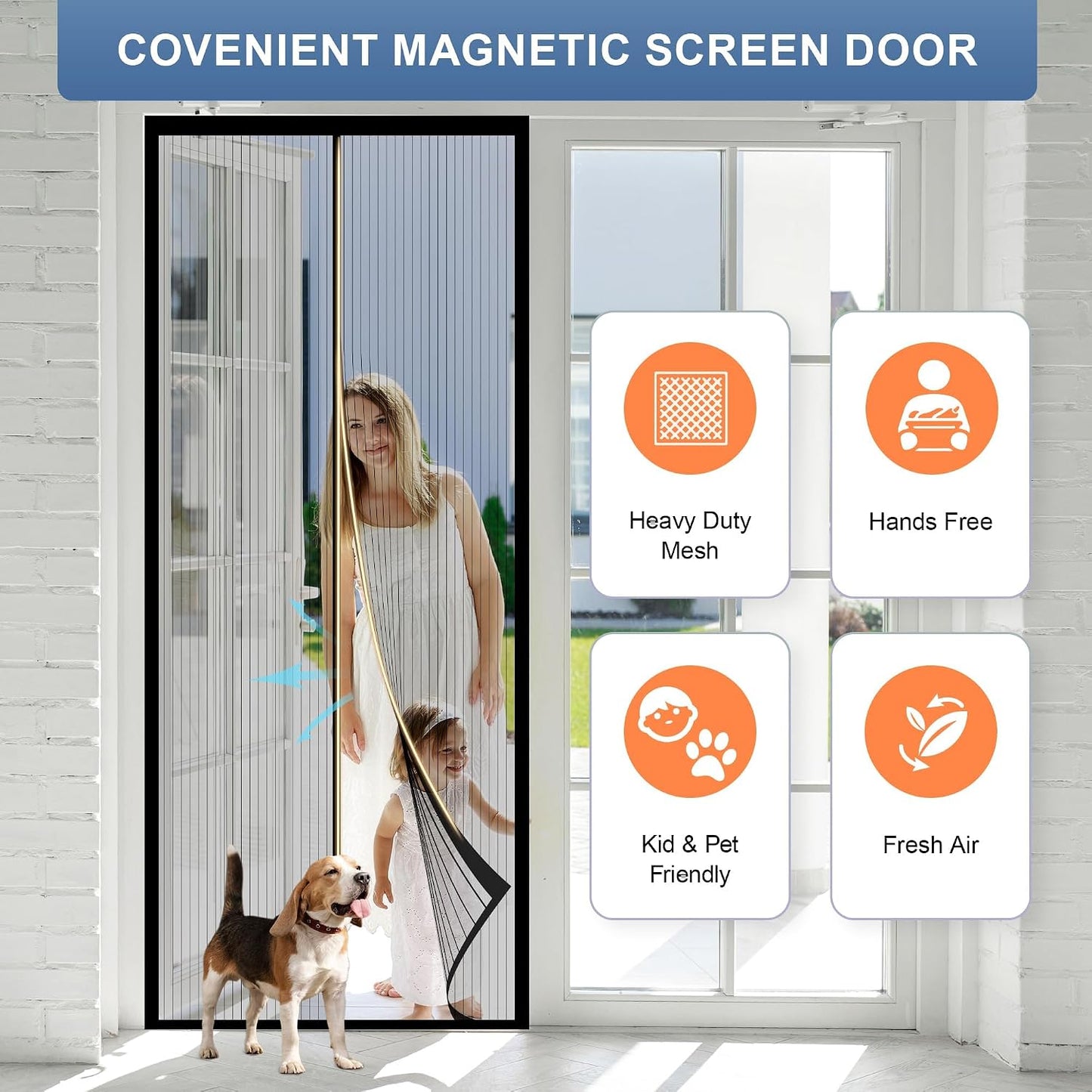 Black Magnetic Screen Door by METAONLY - Fits 36" x 80", Keep Bugs Out & Fresh Air