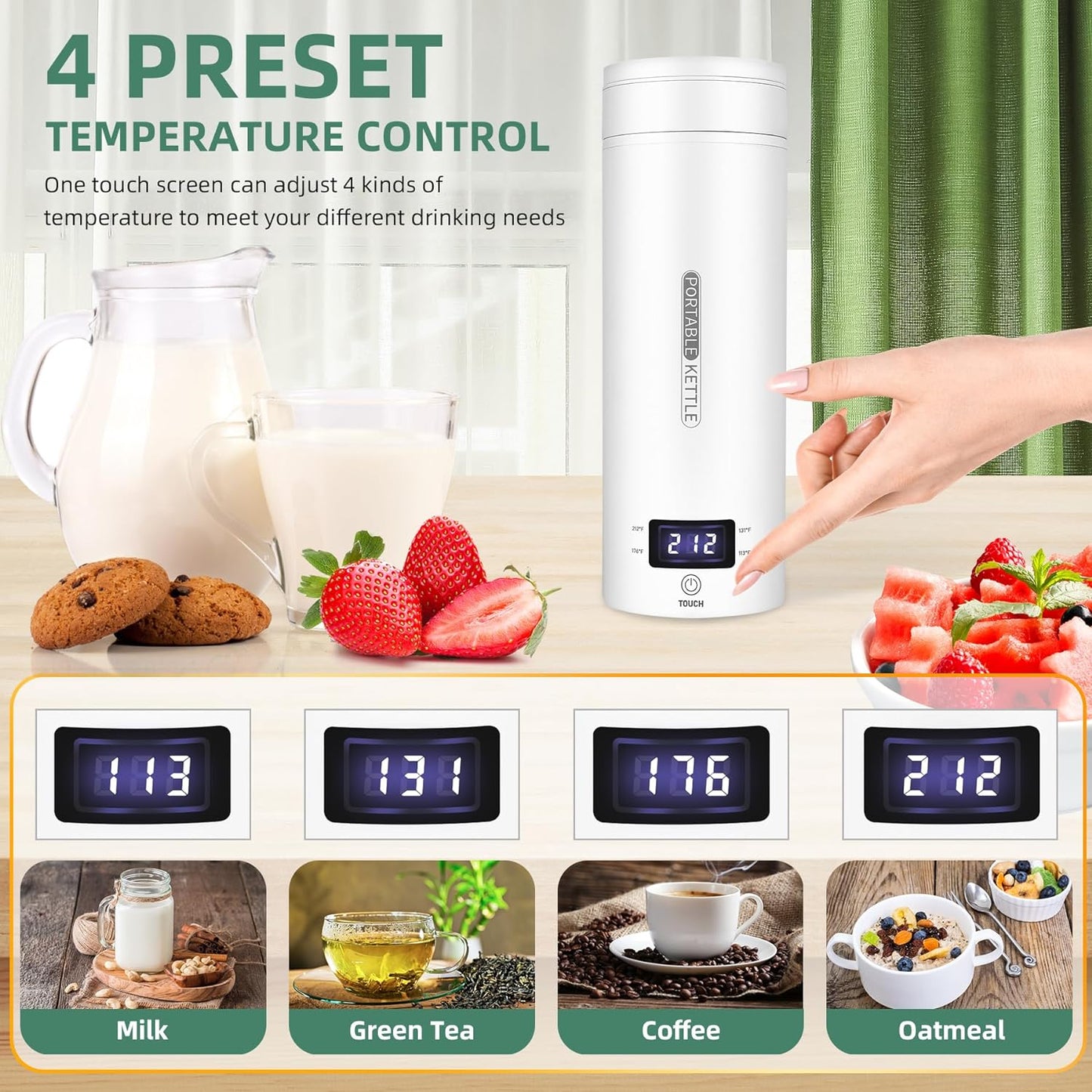 QRAGJBM Portable Travel Electric Kettle - 450ml Mini Water Boiler with 4 Temperature Presets & Auto Shut-Off