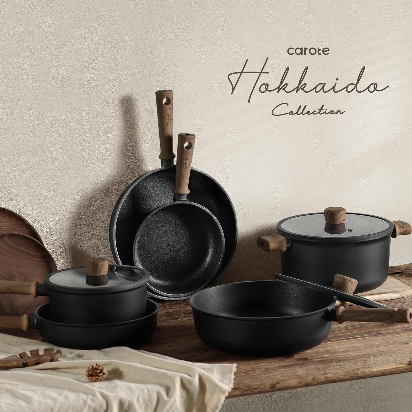 CAROTE 16-Piece Nonstick Cookware Set - Titanium Pots & Pans for Induction