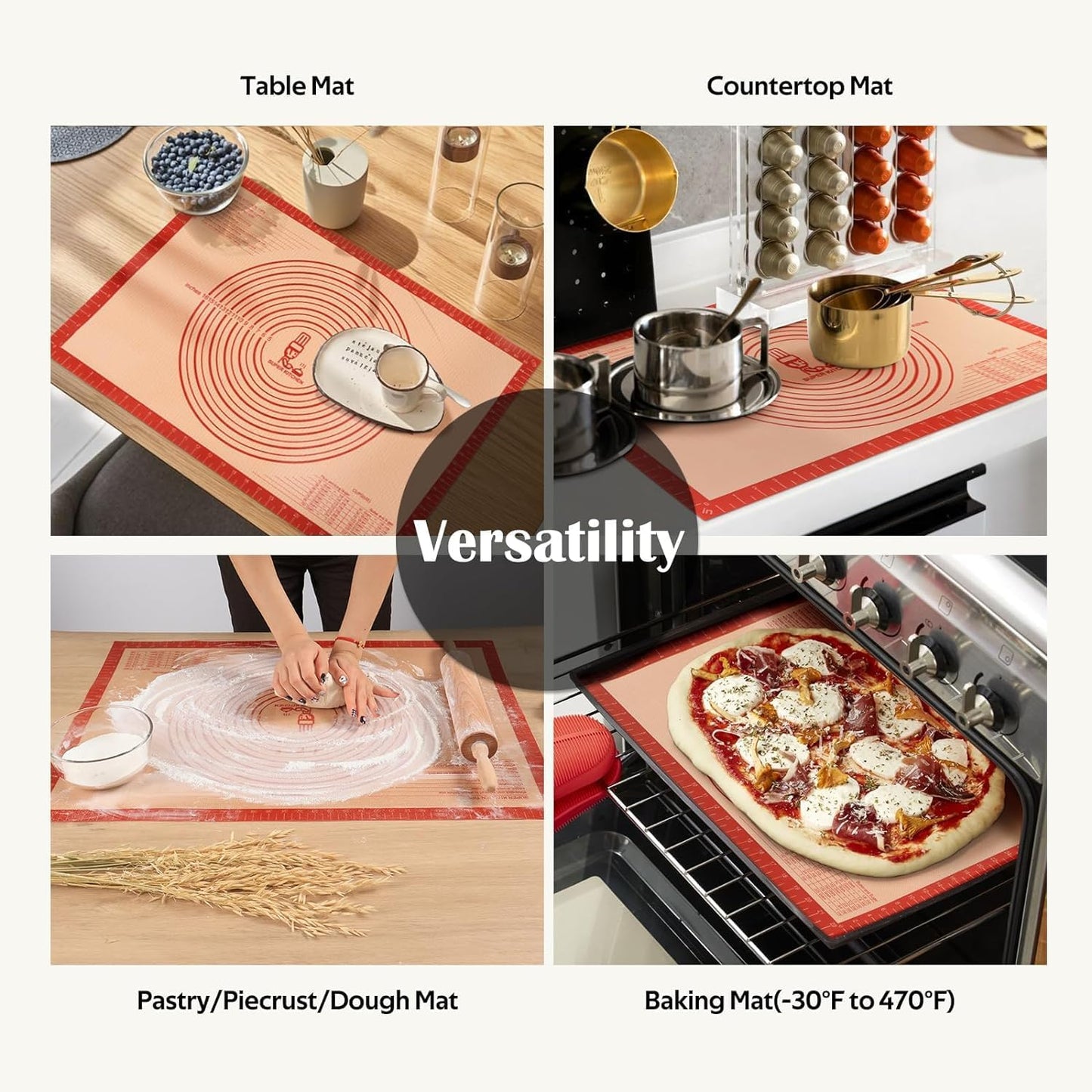 Extra Large Non-Slip Silicone Pastry Mat 28"x20" - Premium Safe for Baking & Dough Rolling by Folksy Super Kitchen