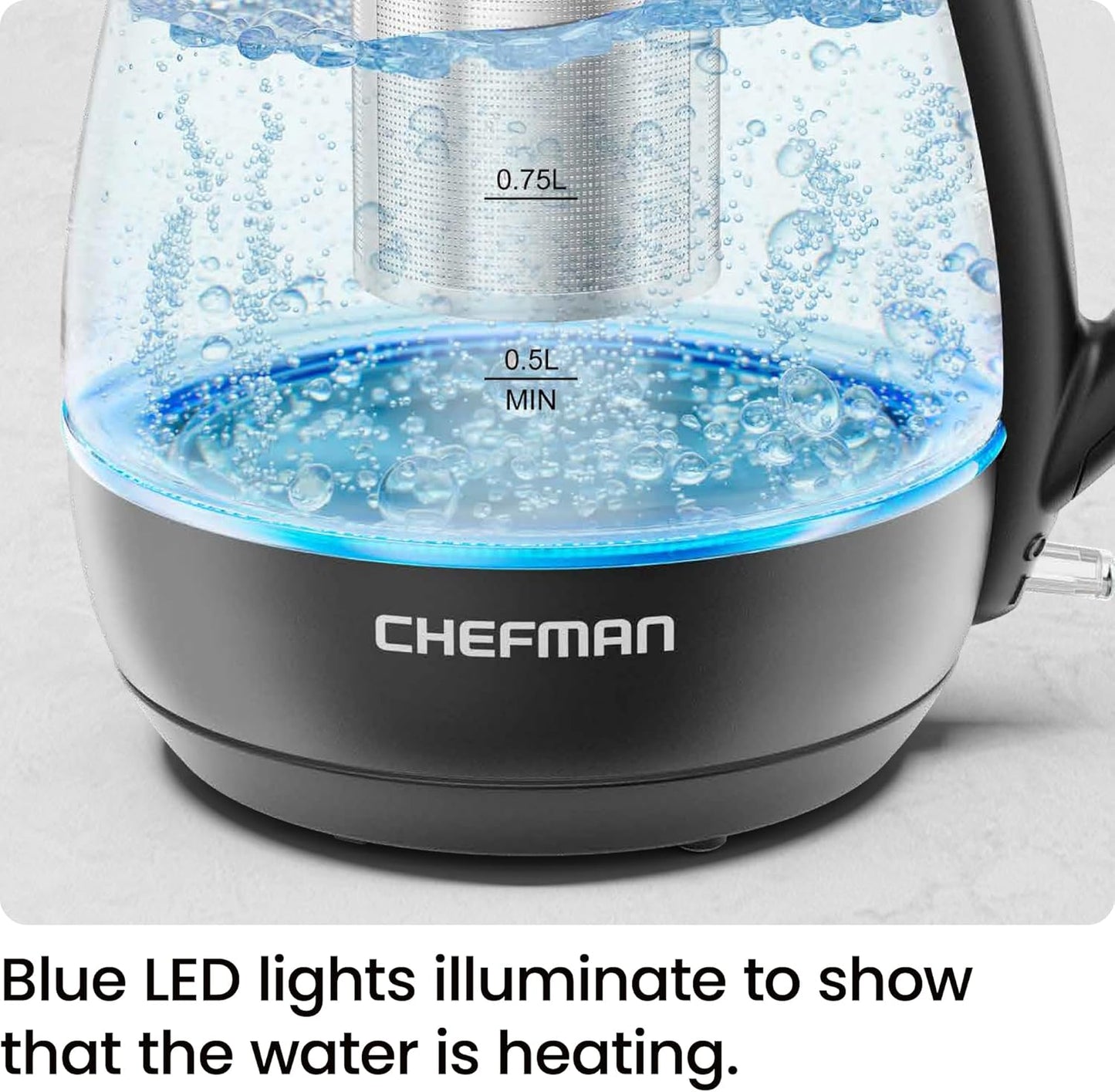 Chefman Rapid-Boil Electric Kettle with Tea Infuser - Compact 1L & Removable Lid