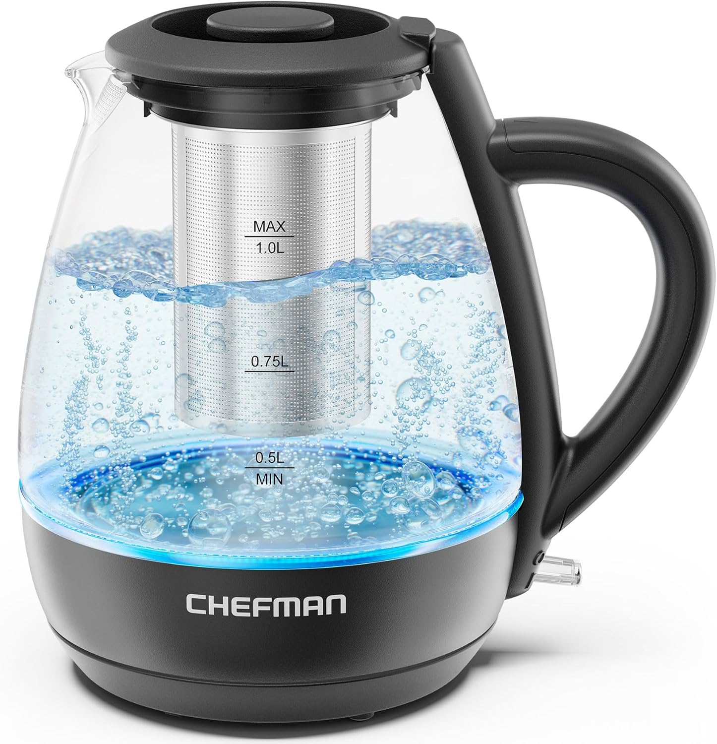 Chefman Rapid-Boil Electric Kettle with Tea Infuser - Compact 1L & Removable Lid