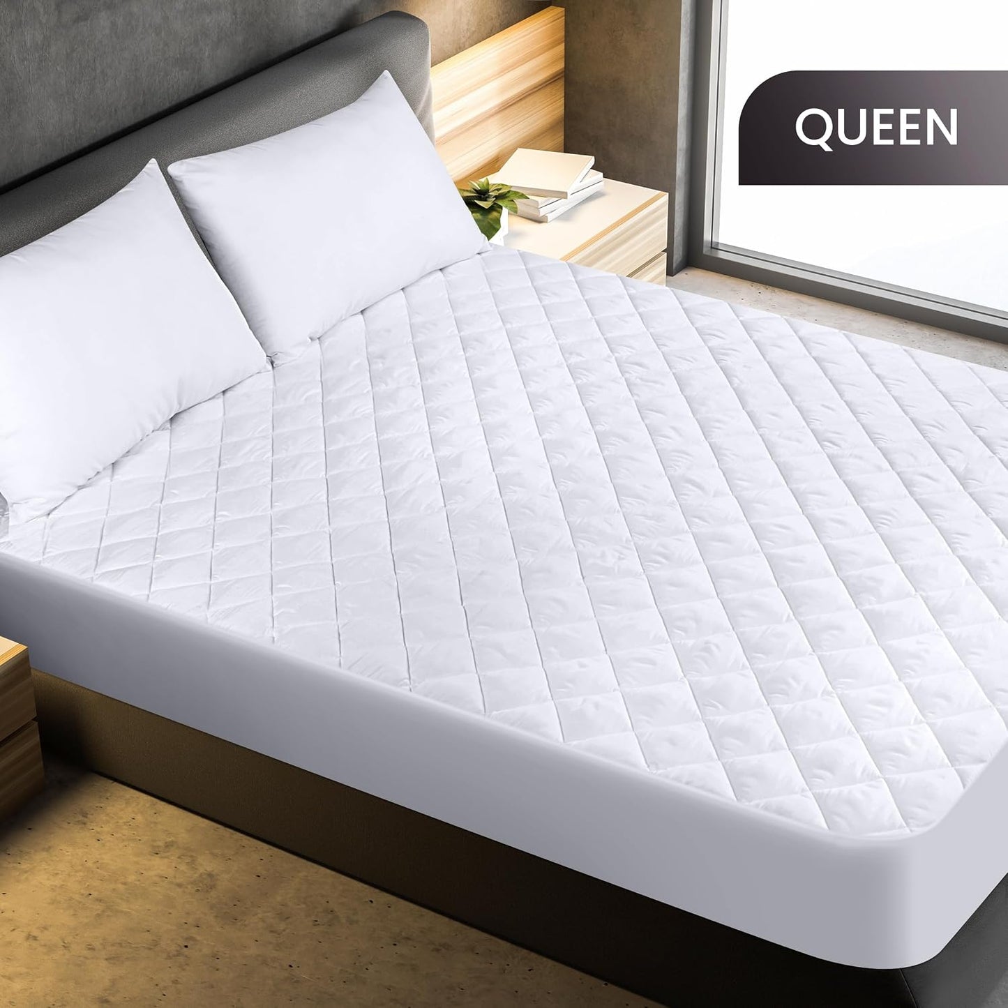 Utopia Bedding Quilted Fitted Mattress Pad - Queen Size (Up to 16" Deep Pocket) Machine Washable