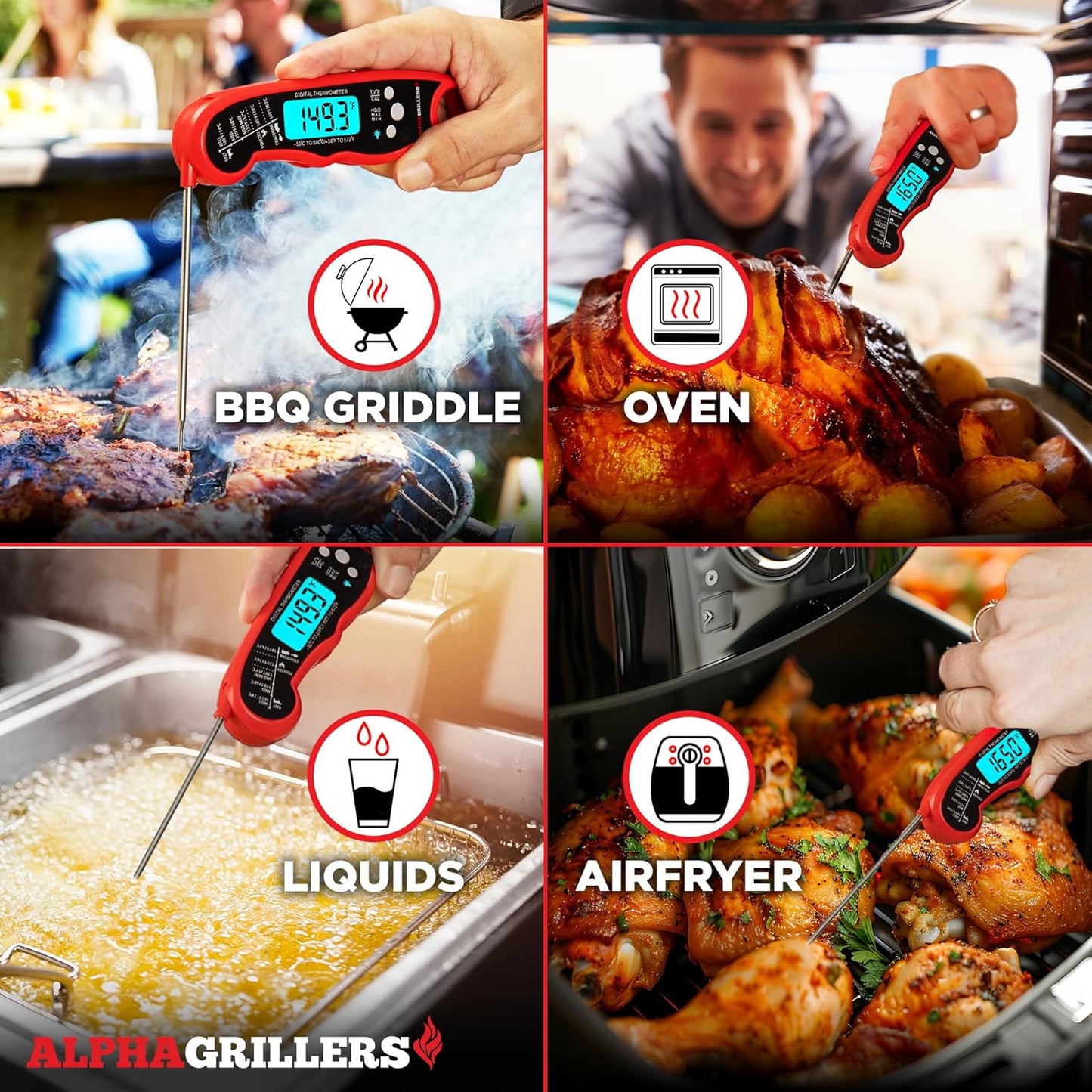 Alpha Grillers Instant Read Meat Thermometer - Digital Cooking Thermometer for BBQ & Kitchen Use