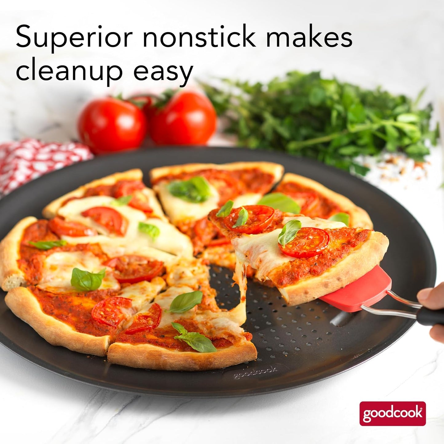 GoodCook 15.75-Inch Perforated Nonstick Carbon Steel Pizza Pan with Cutting Guides