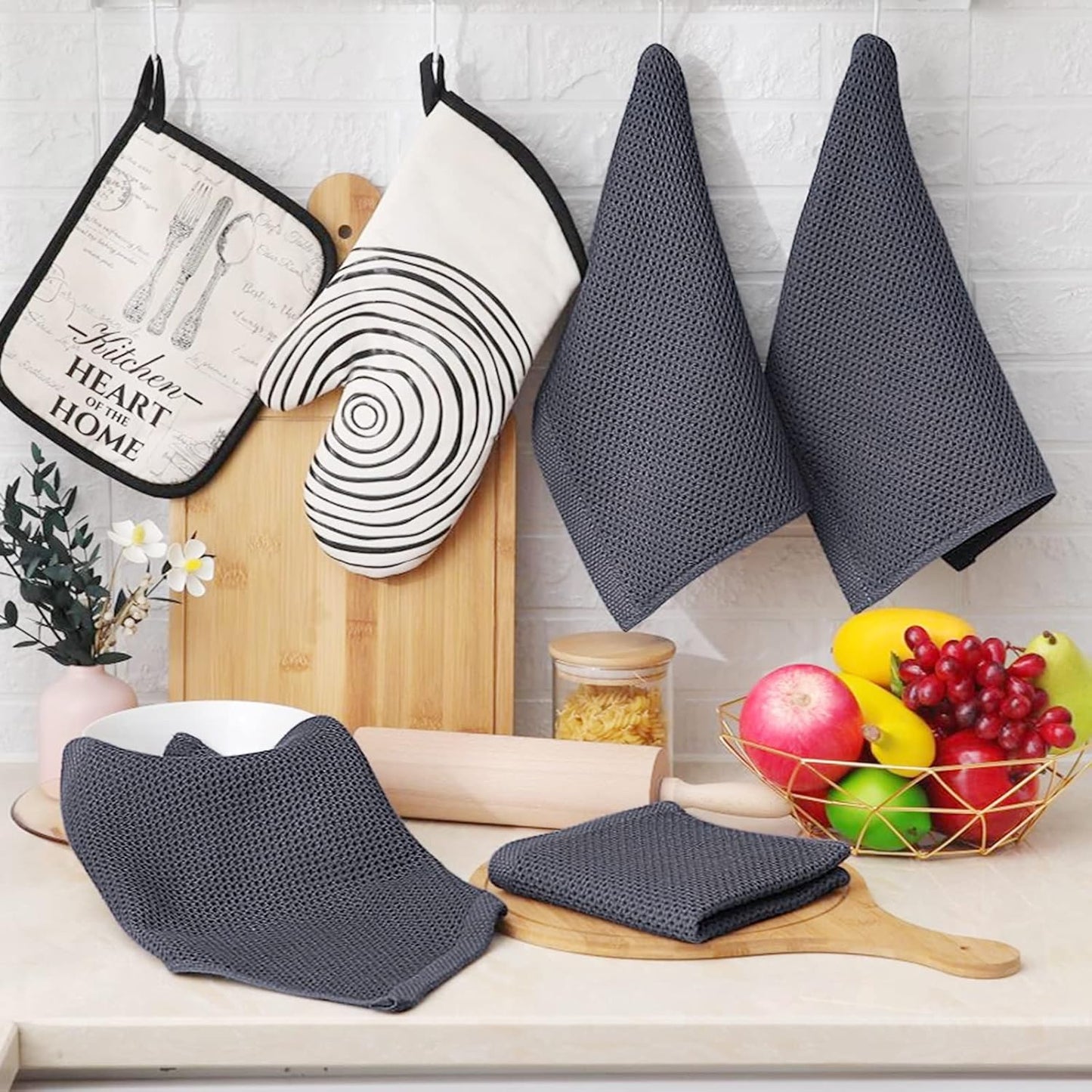 Homaxy 100% Cotton Waffle Weave Dish Cloths - Ultra Soft & Absorbent Kitchen Towels, 12x12 Inch, 6-Pack