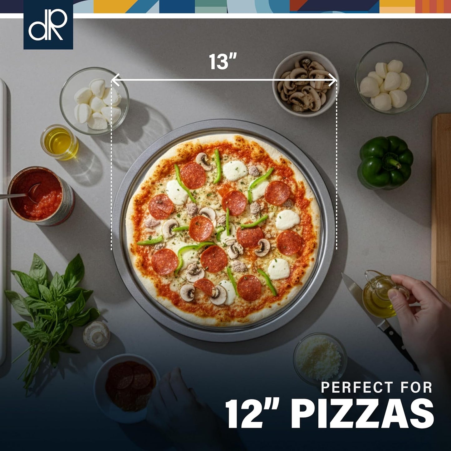 DecorRack 13-Inch Non-Stick Pizza Pan Set - 2-Pack Heavy-Duty Oven Tray