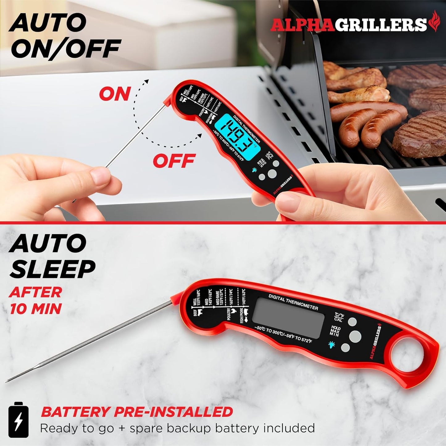 Alpha Grillers Instant Read Meat Thermometer - Digital Cooking Thermometer for BBQ & Kitchen Use