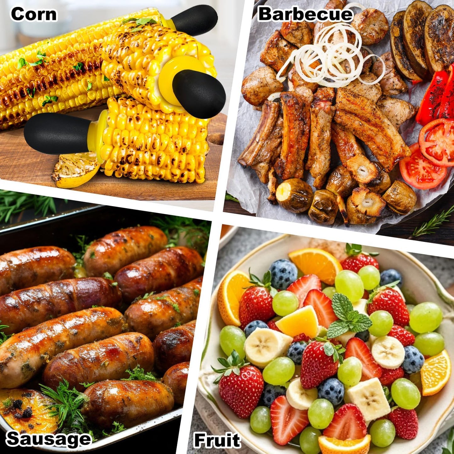 AQRINGO 12-Piece Stainless Steel Corn Holders - Safe BBQ Skewers for Camping & Parties