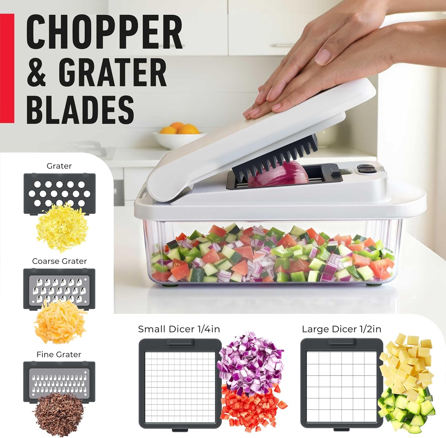 Mueller Pro Chopper - 8 Blade Vegetable Mandoline Slicer & Food Chopper with Container