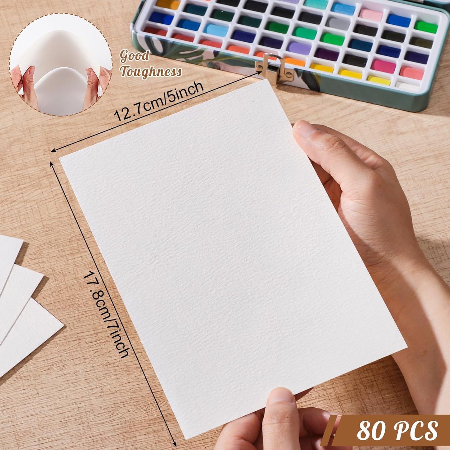 Prudiut 80 Sheets Watercolor Paper Bulk - 5x7 Inch Cold Press White for Kids & Artists