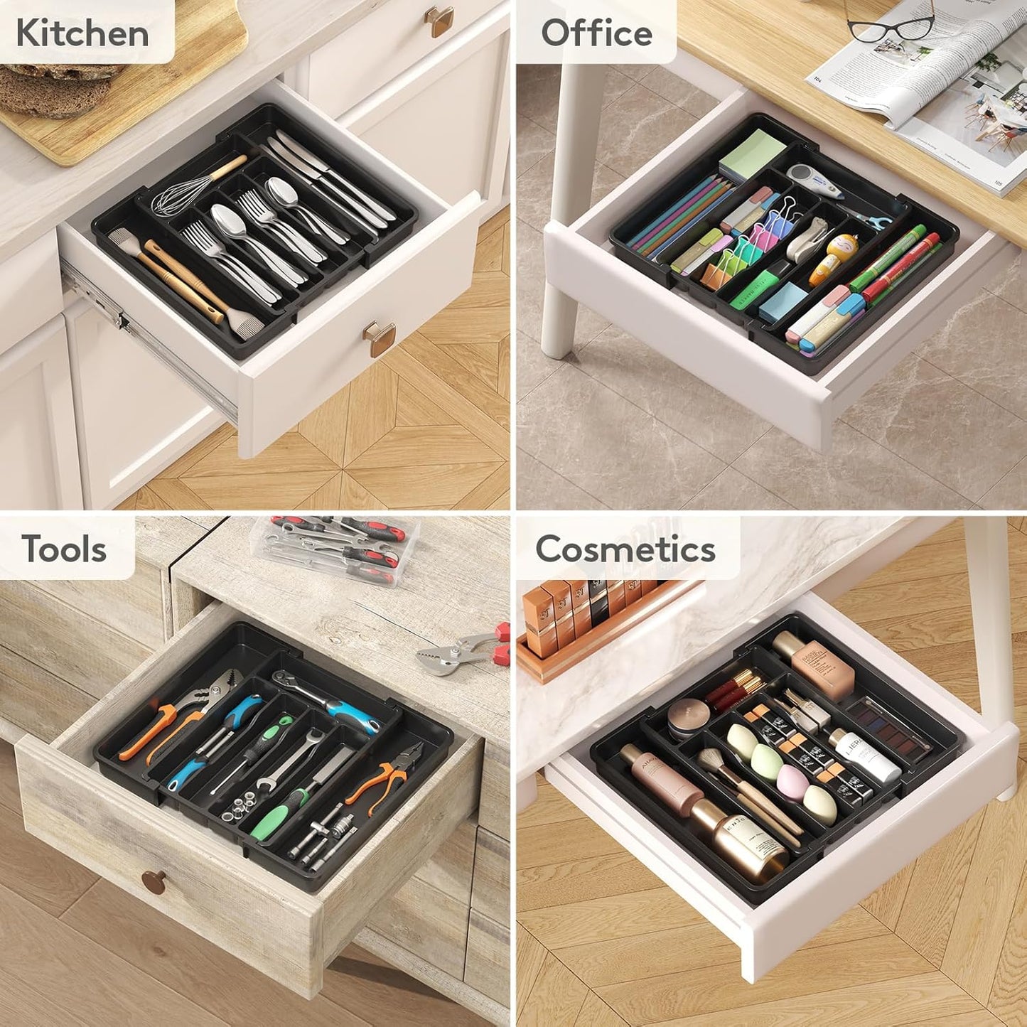 Lifewit Expandable Silverware Organizer - Kitchen Drawer Utensil Holder (8-13.8") Black
