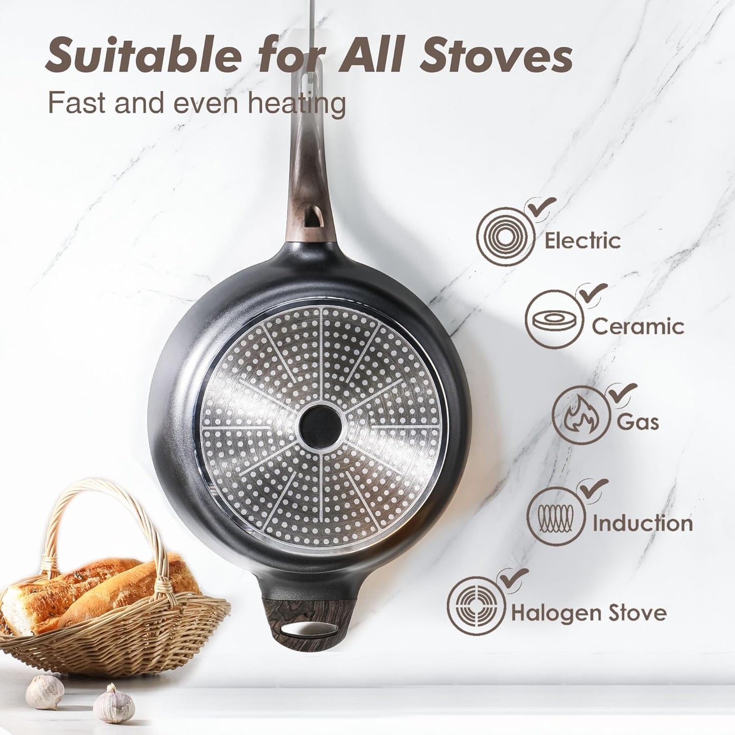 SENSARTE 12 Inch Nonstick Saute Pan with Lid - Healthy PFOA-Free Aluminum Skillet for Induction & All Stovetops