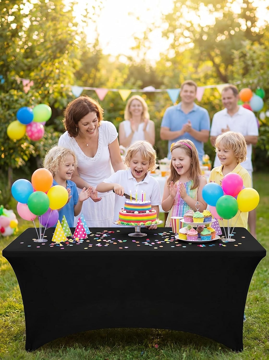 Utopia Kitchen 6-Foot Stretch Tablecloth 2-Pack - Black Fitted Spandex Cover for Events & Weddings
