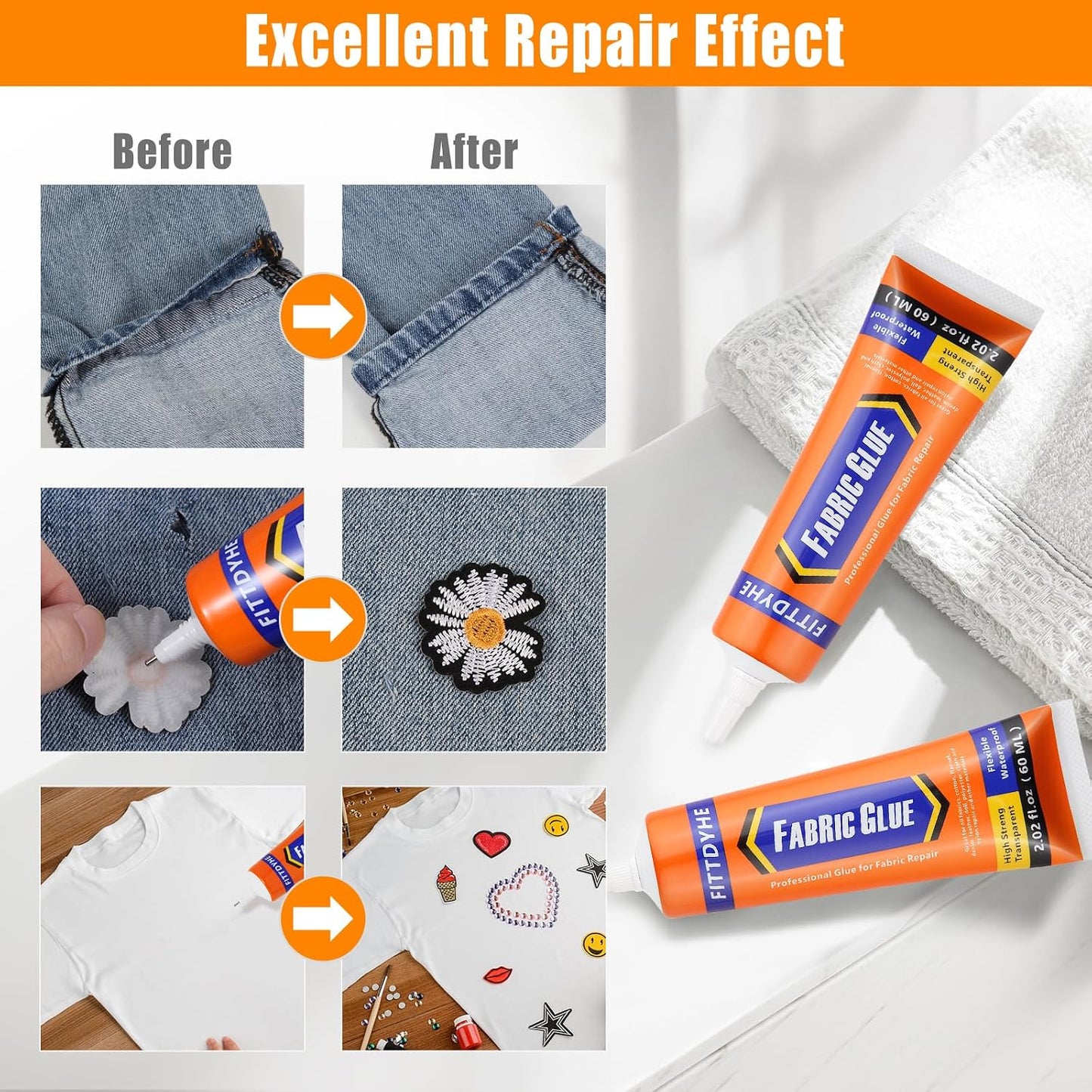 Permanent Fabric Glue - 60ml Washable Adhesive for Clothing & Crafts by FITTDYHE